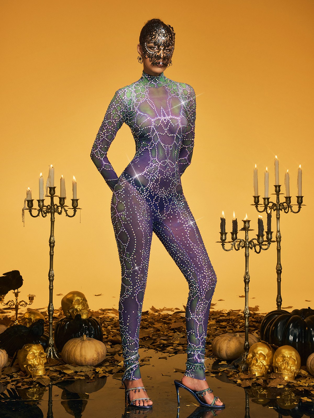 Oxion High Neck Rhinestone Jumpsuit