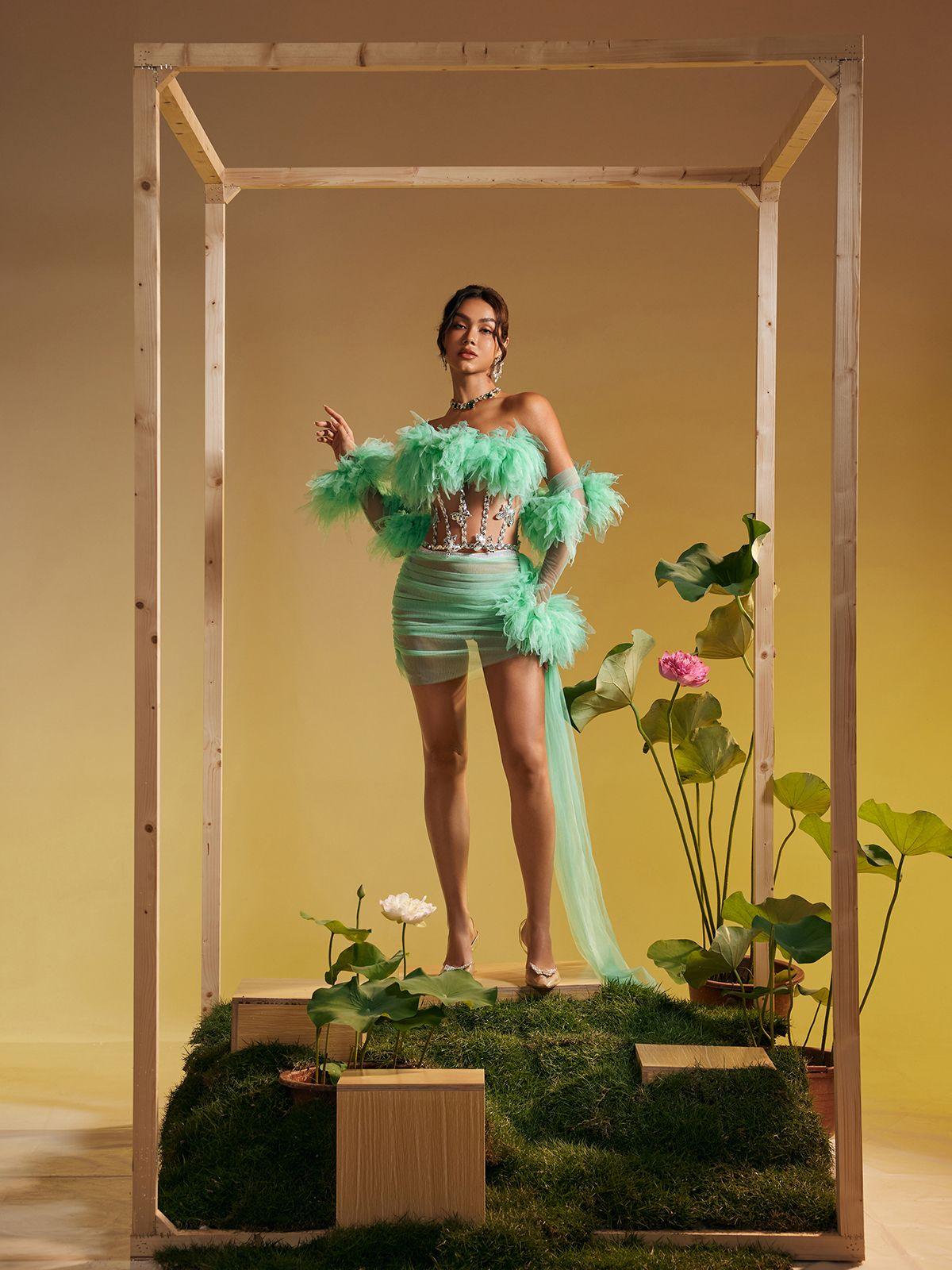 Paige Tulle Trimmed Draped Skirt Set