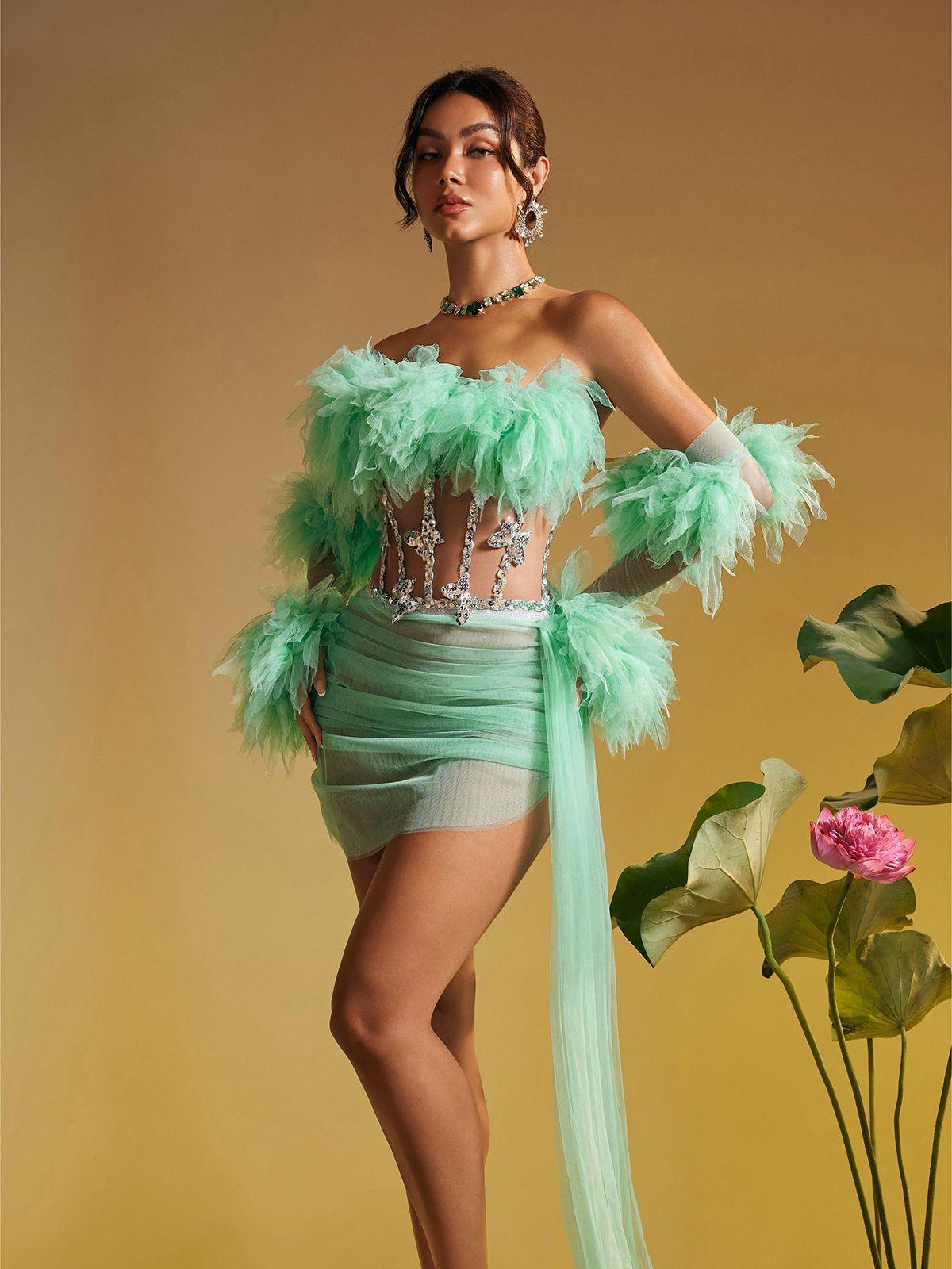 Paige Tulle Trimmed Draped Skirt Set