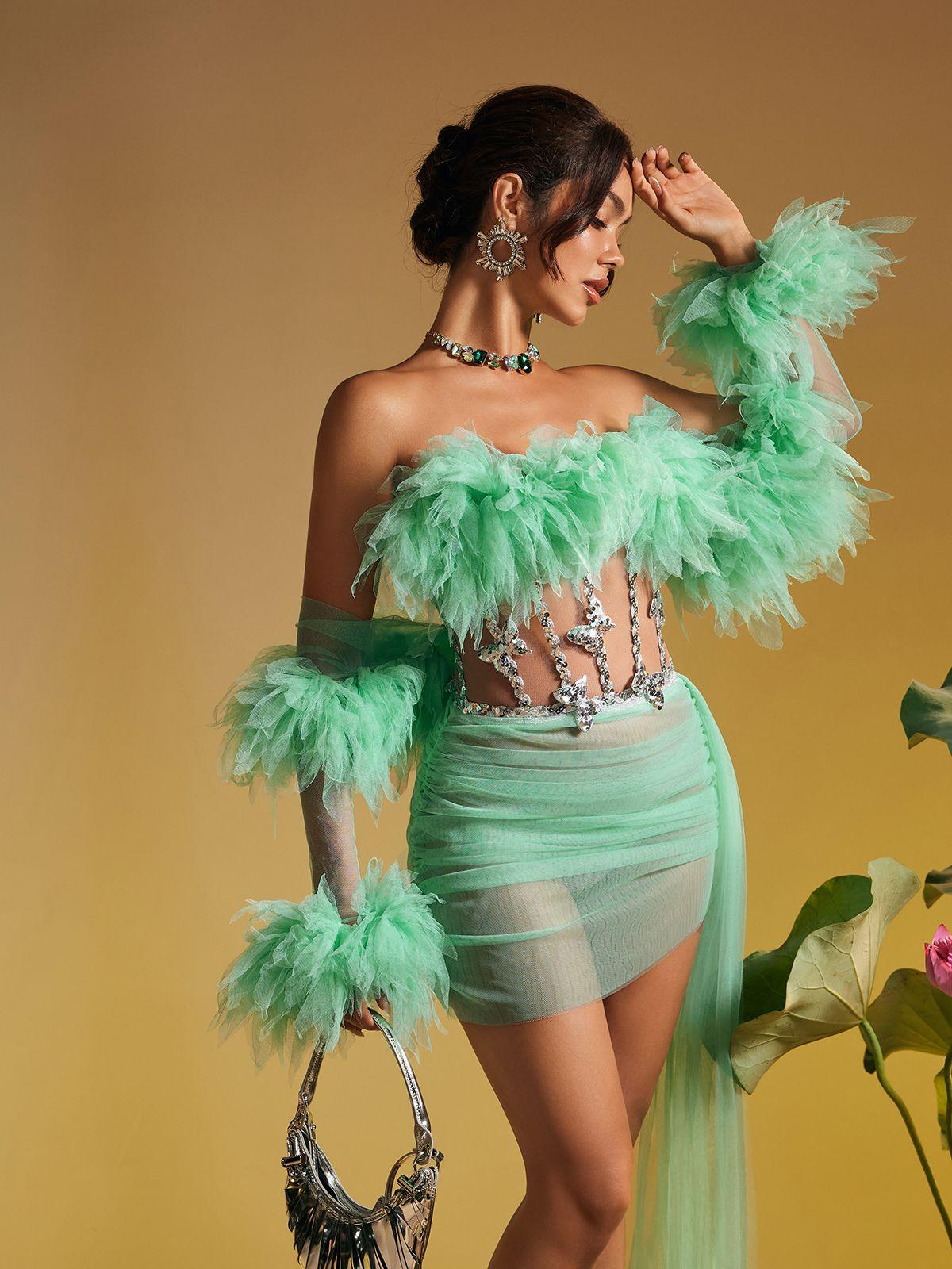 Paige Tulle Trimmed Draped Skirt Set