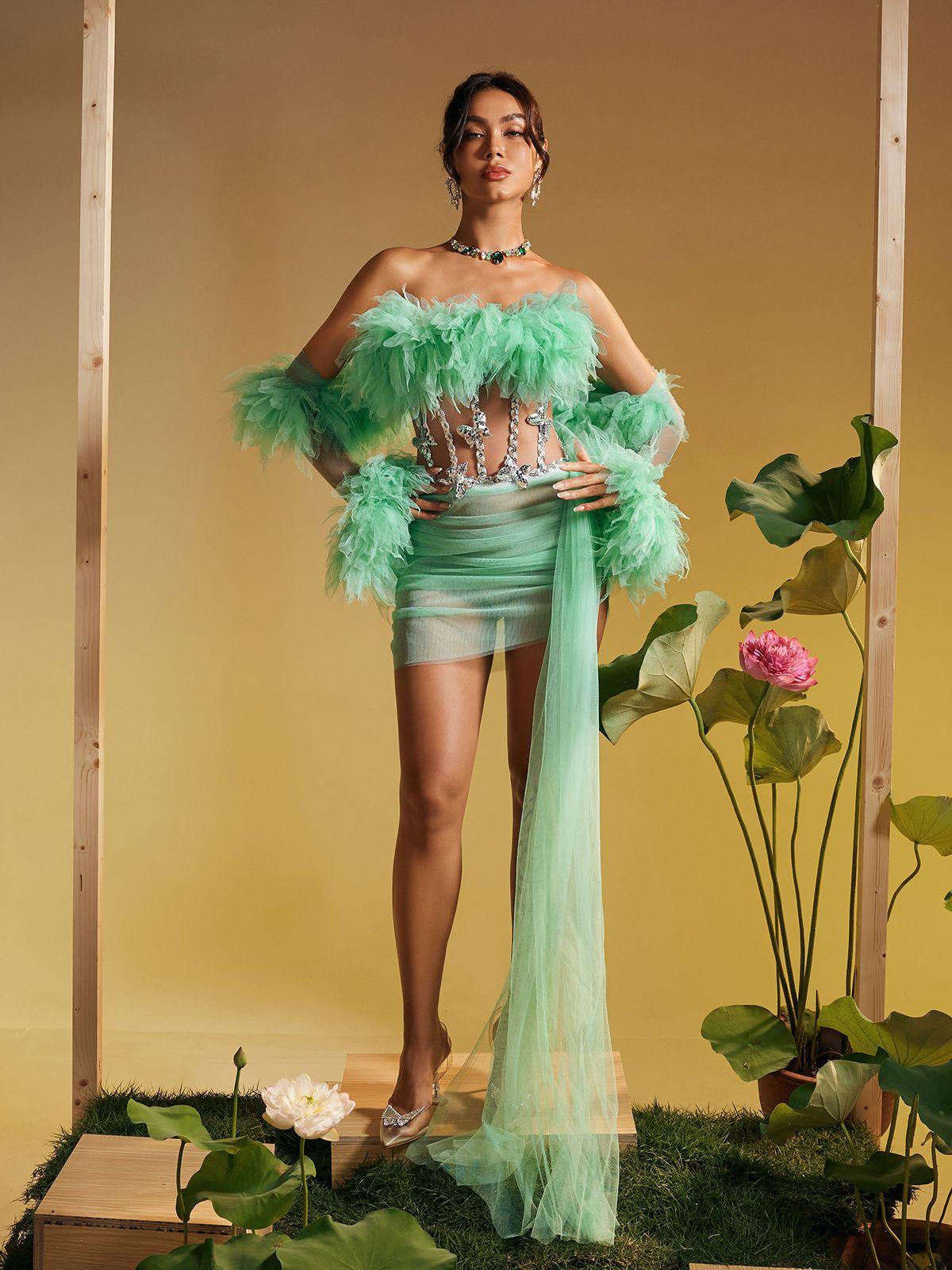 Paige Tulle Trimmed Draped Skirt Set