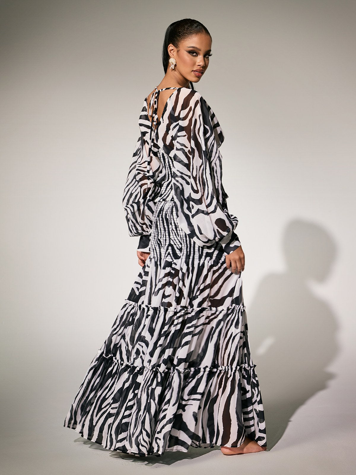 Panthea V Neck Zebra Skirt Set