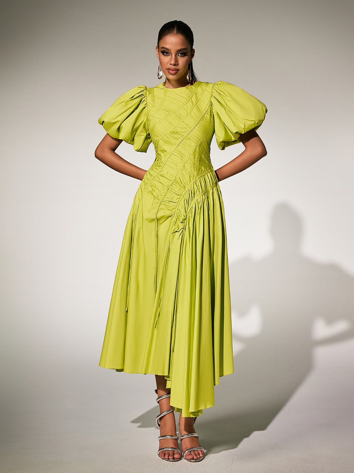 Pardes Puff Sleeve Midi Dress