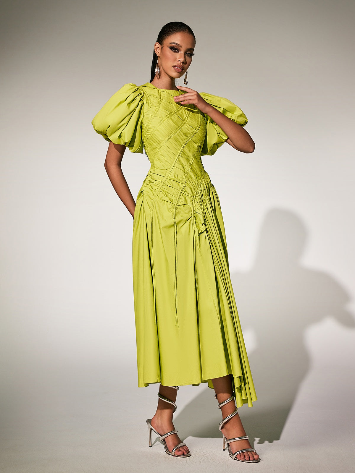 Pardes Puff Sleeve Midi Dress