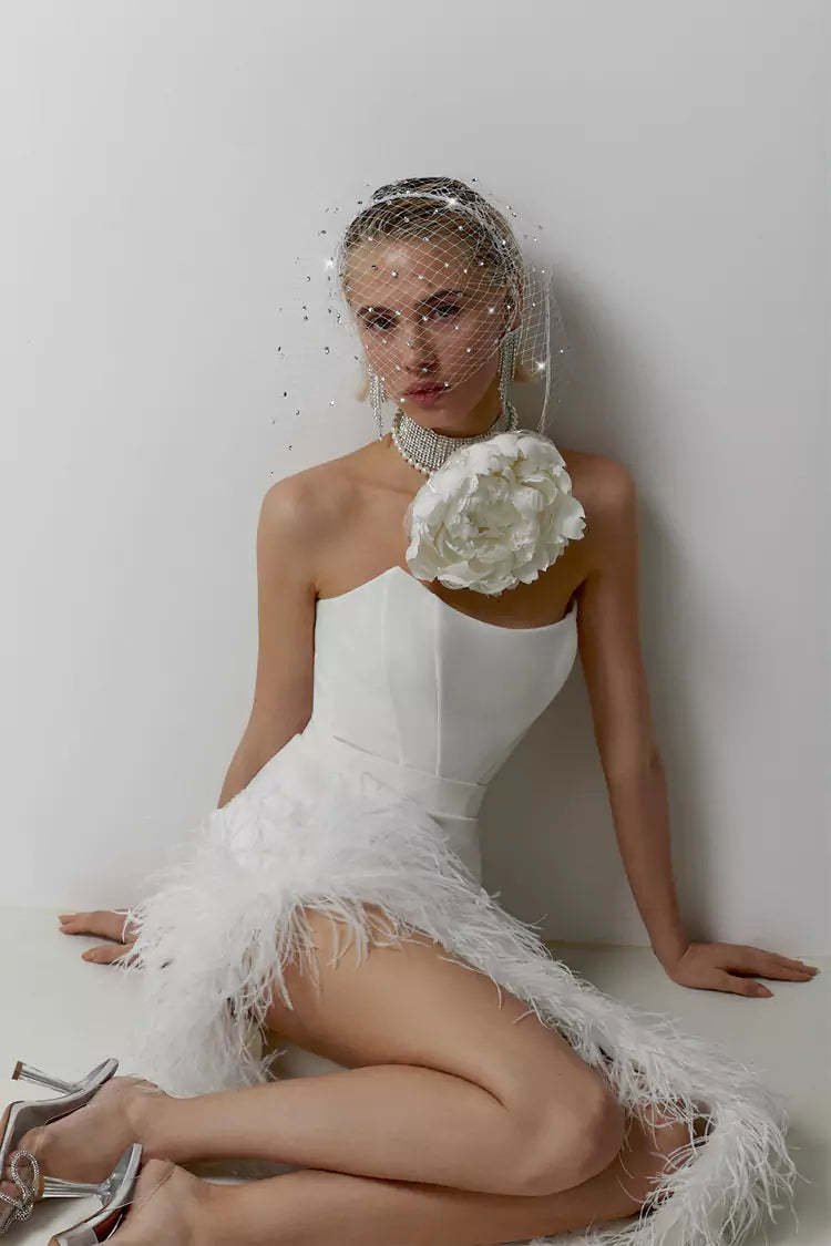 Strapless Feather Bandage Midi Dress