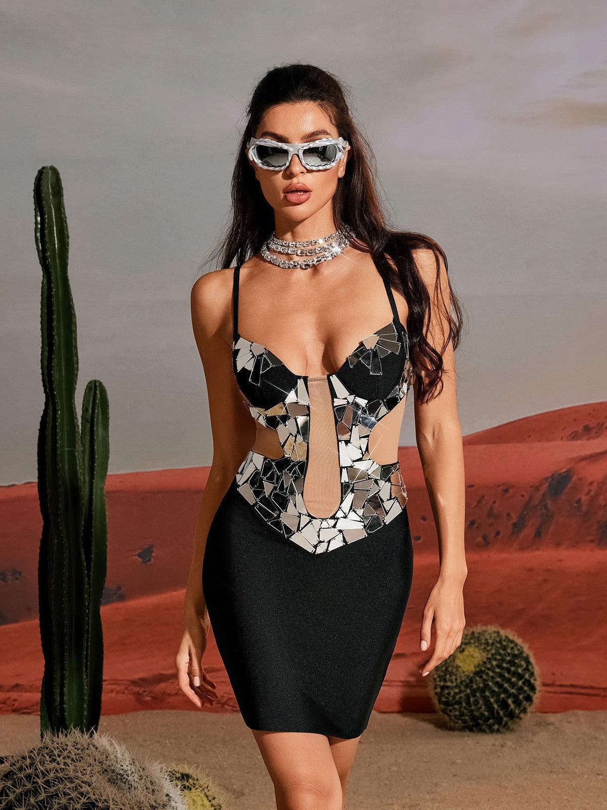 Penrose Acrylic Bandage Mini Dress