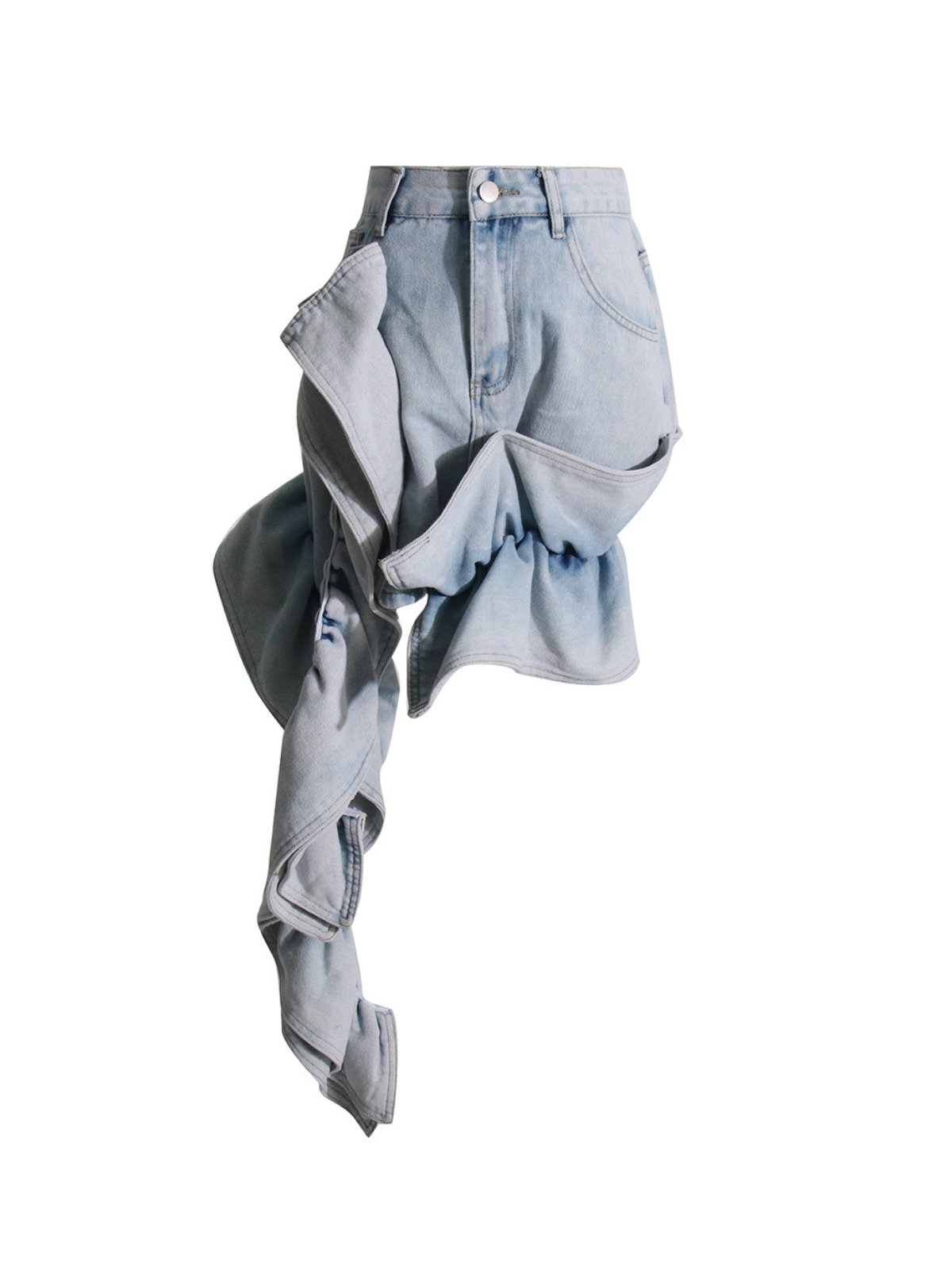 Perdita Ruched Ruffle Denim Skirt