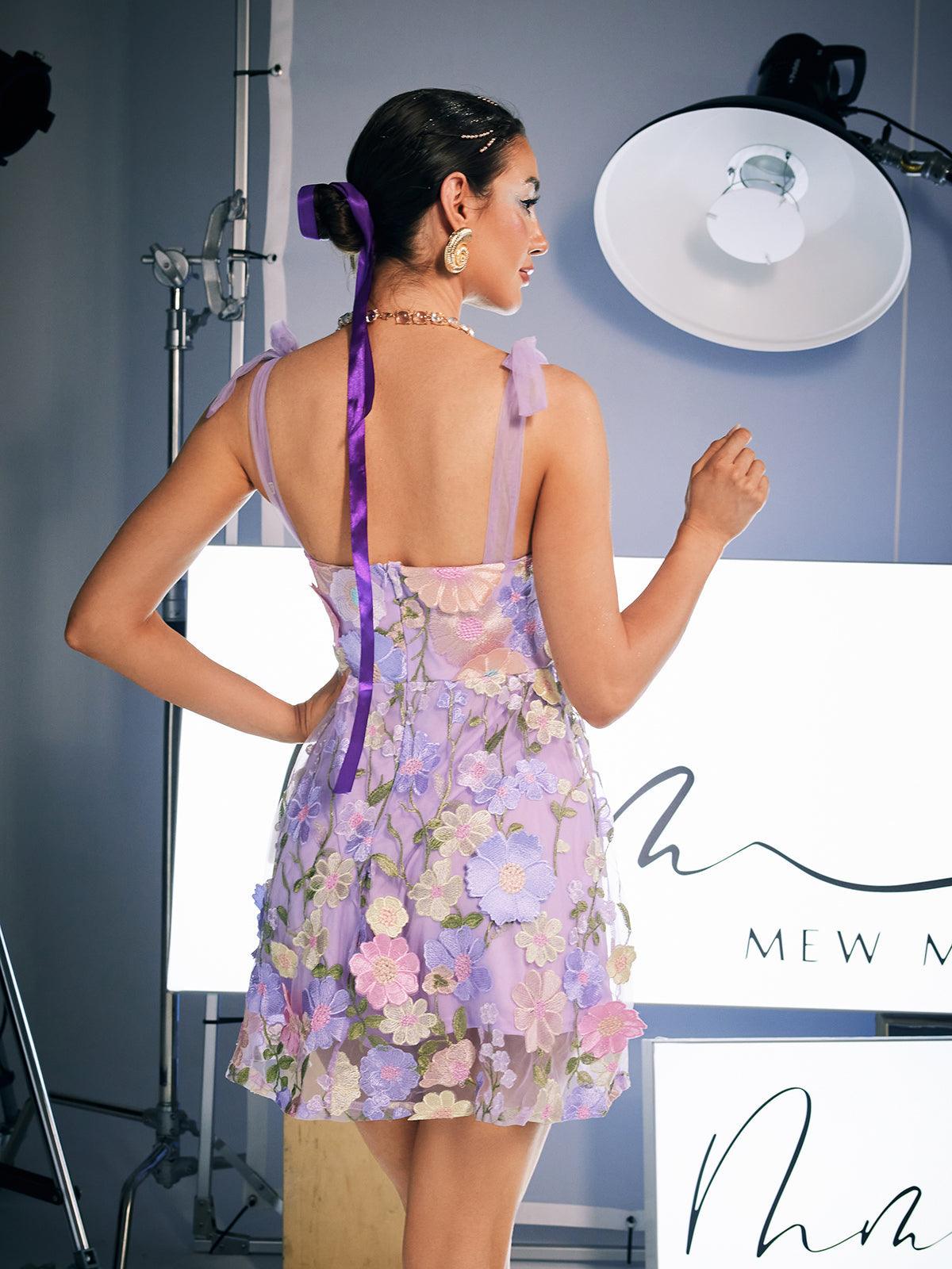 Philip Lace Up Embroidered Mini Dress