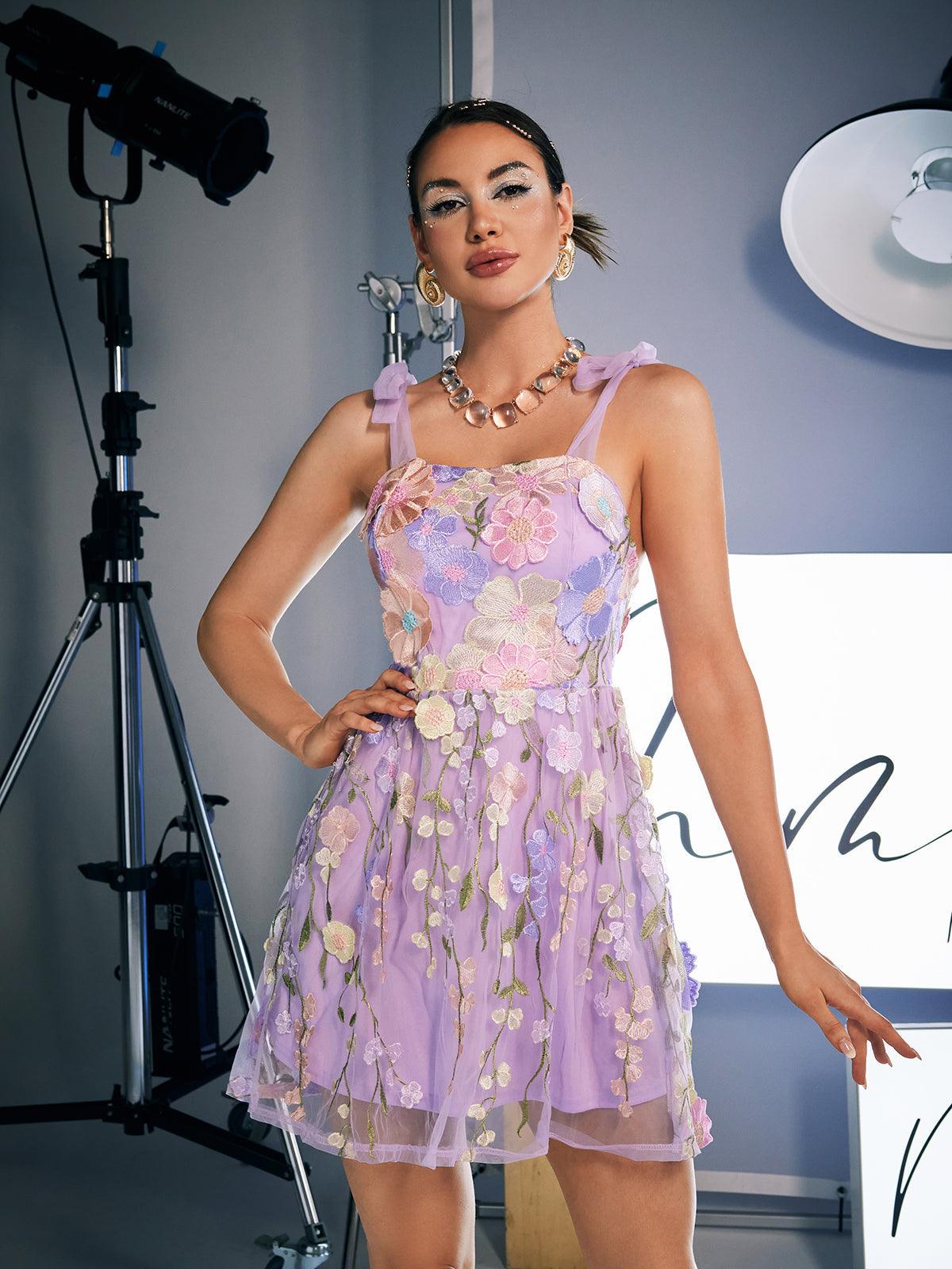 Philip Lace Up Embroidered Mini Dress