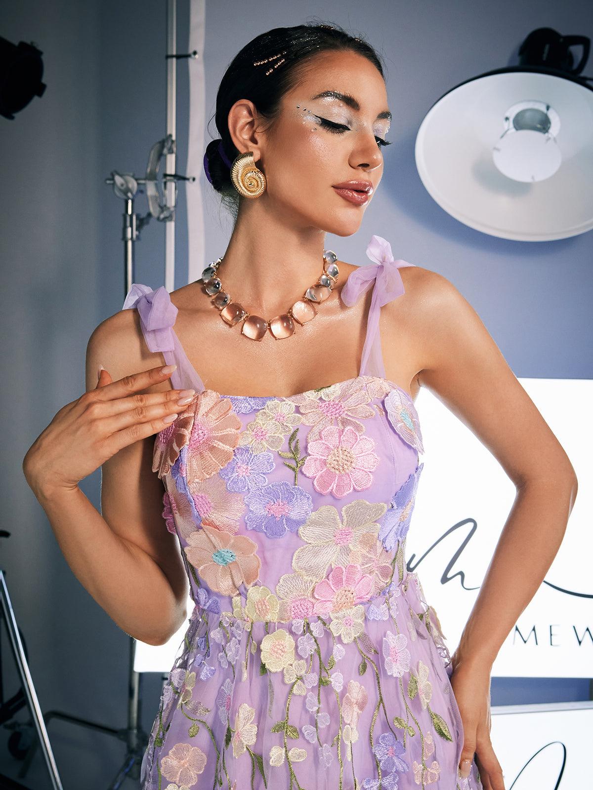 Philip Lace Up Embroidered Mini Dress