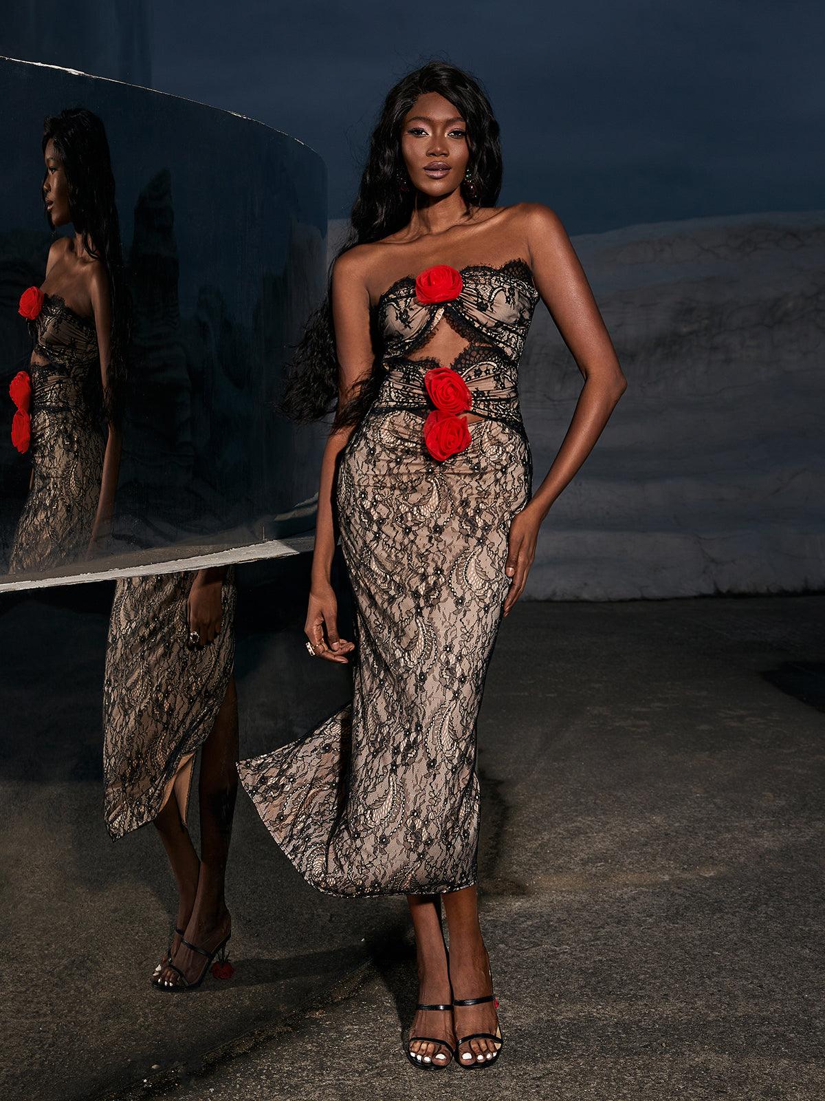 Phoenix Flower Lace Midi Dress