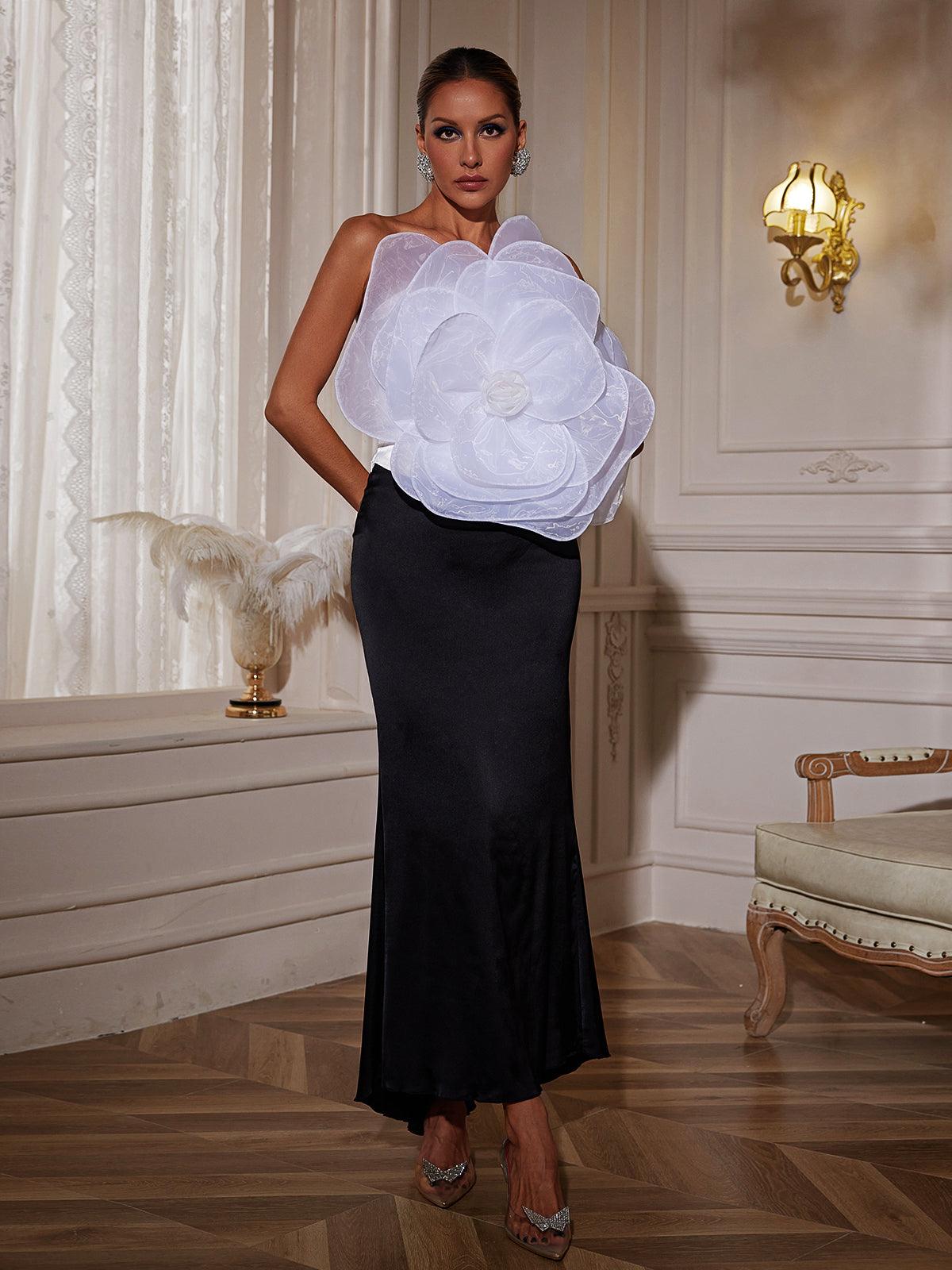 Pierre One Shoulder Flower Satin Dress