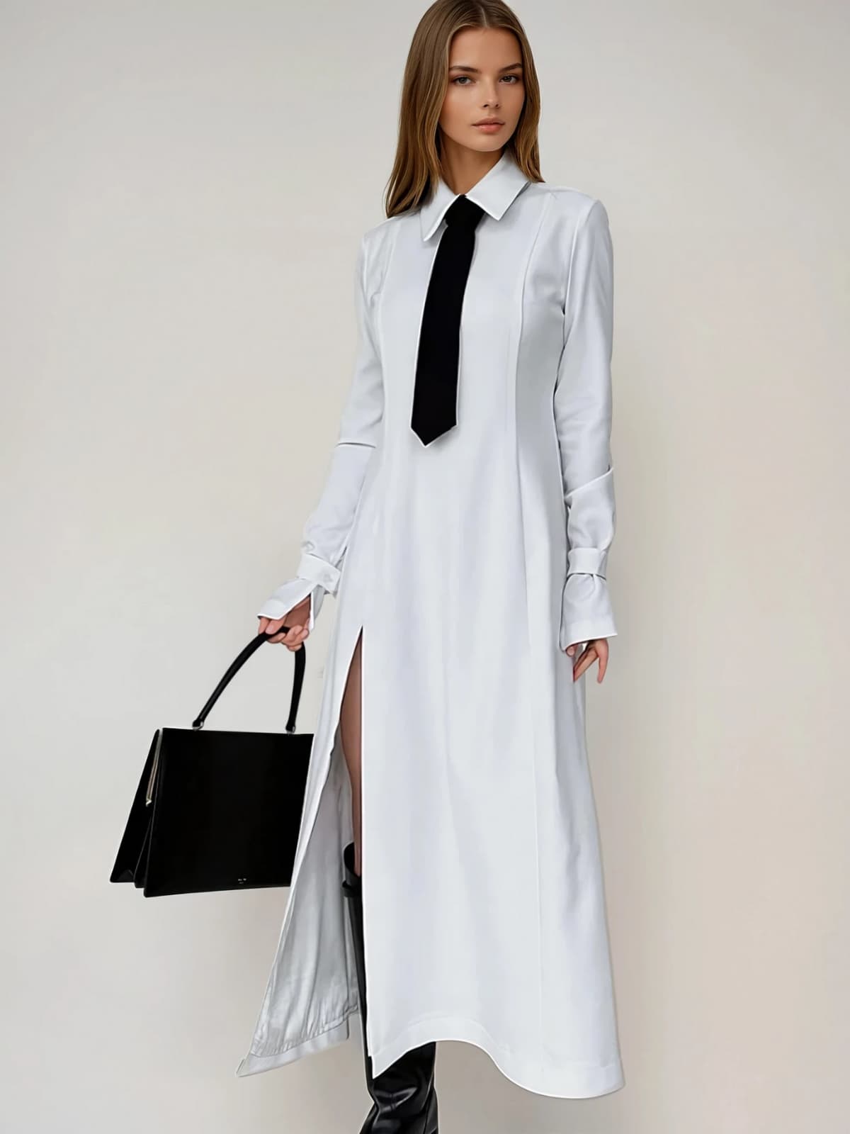 Plthion Folded Collar Split Maxi Dress