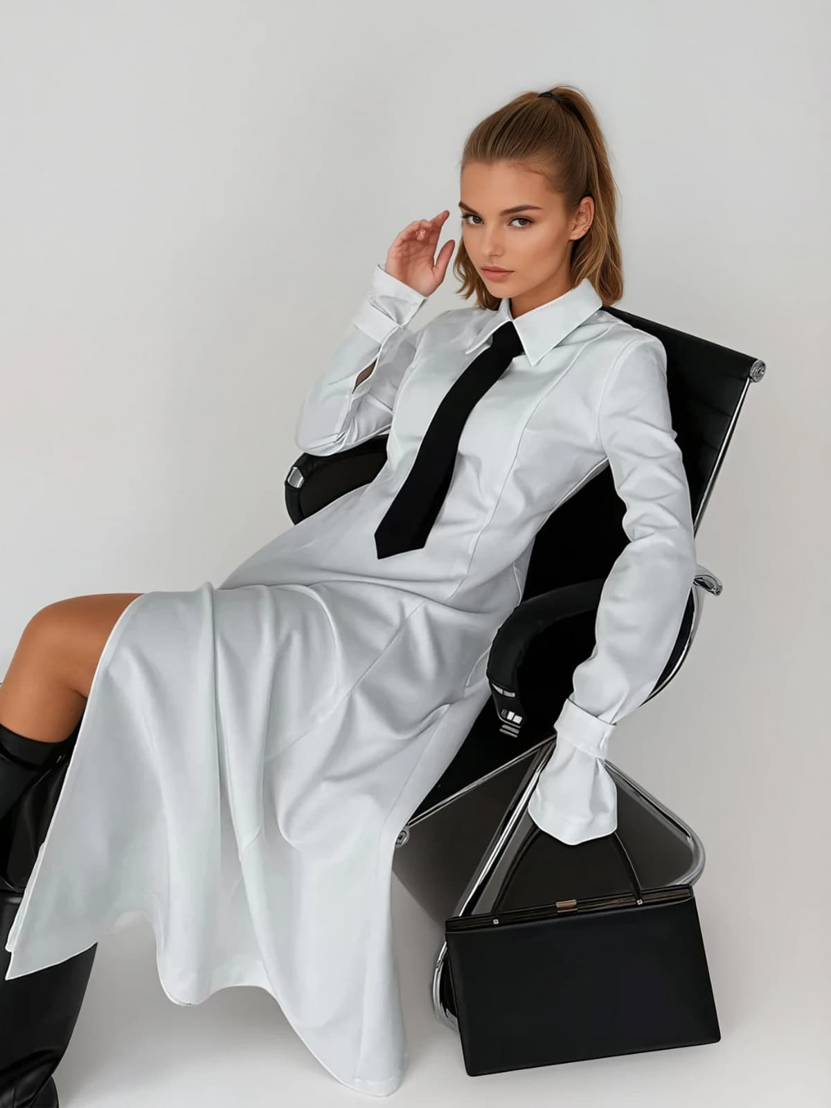 Plthion Folded Collar Split Maxi Dress