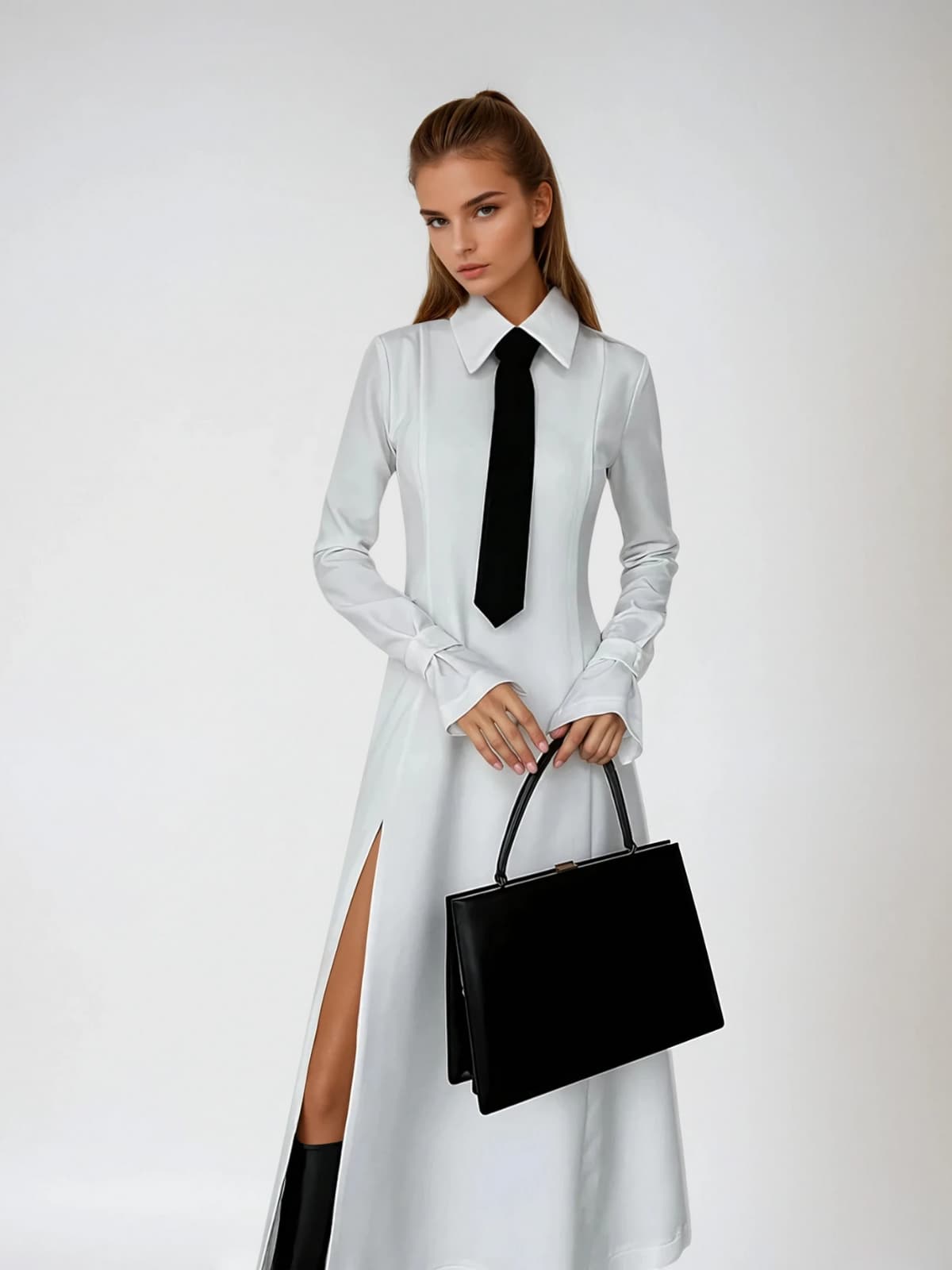 Plthion Folded Collar Split Maxi Dress