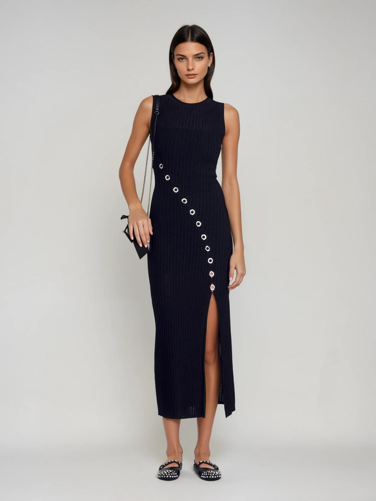 Plyria Sleeveless Split Knitted Midi Dress