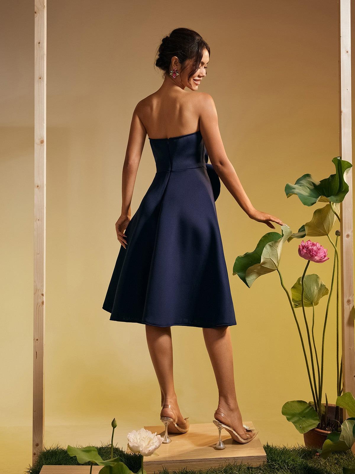 Polly Strapless Flower Ruched Midi Dress