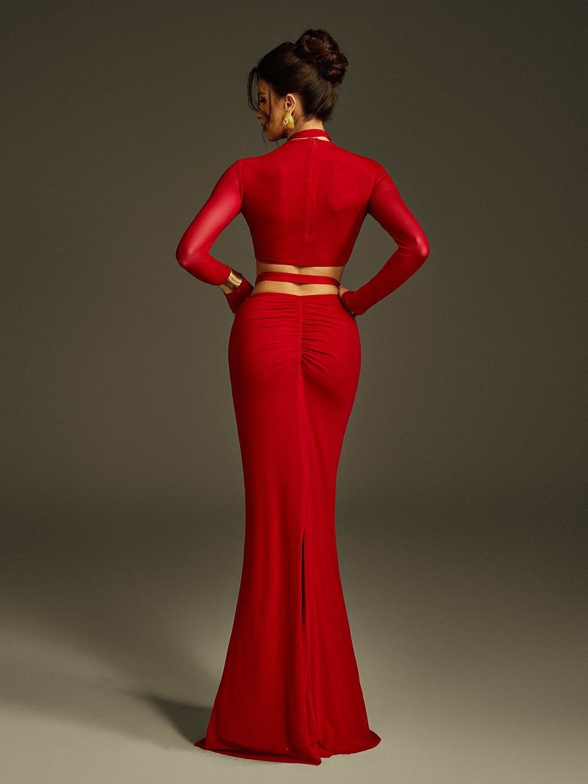 Pryssa Long Sleeve Ruched Draped Skirt Set
