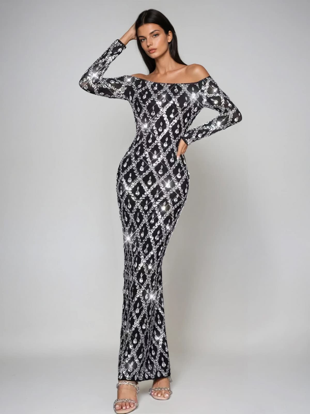Liora Off Shoulder Crystal Maxi Dress