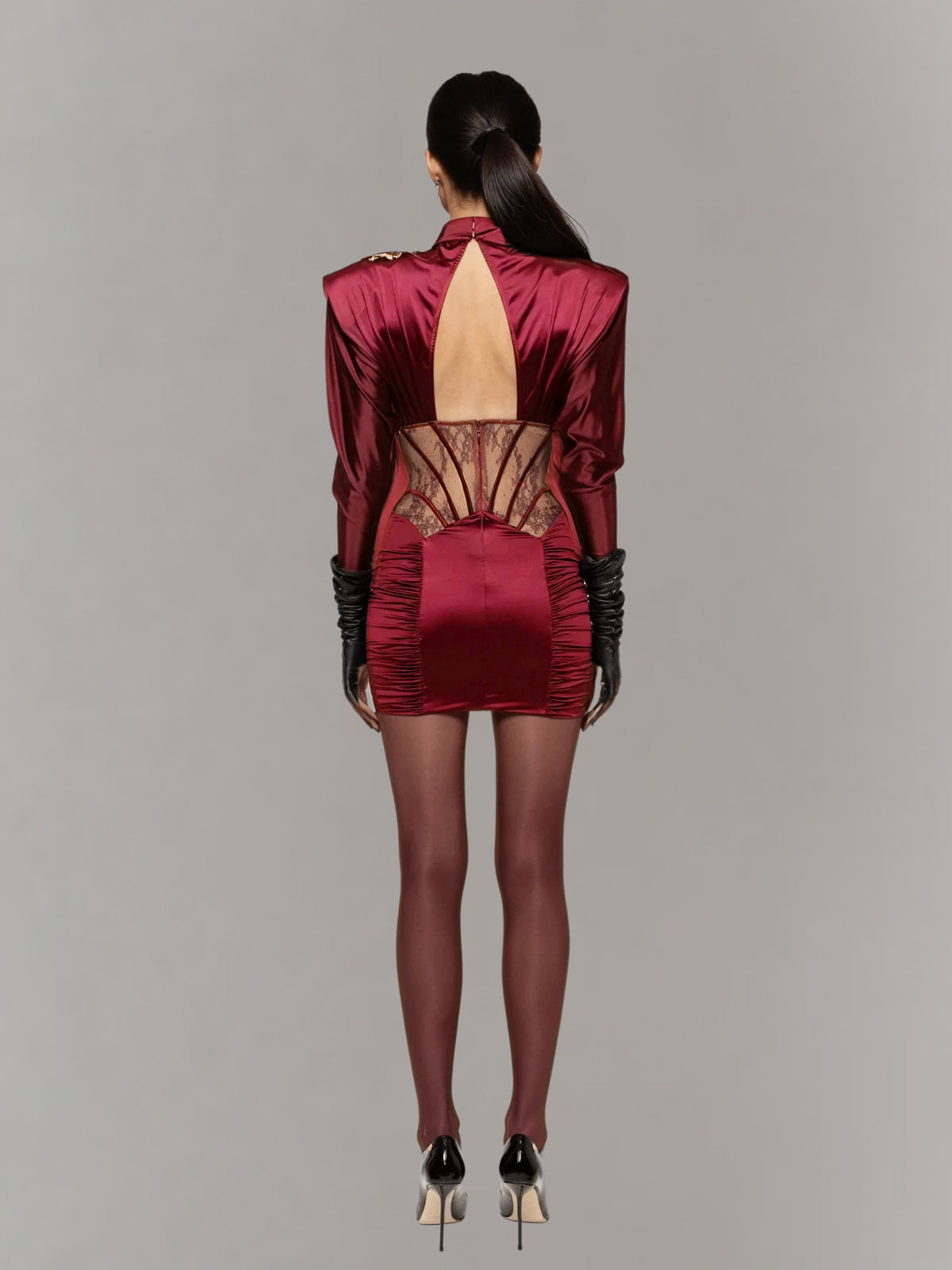 Pzrik High Neck Cutout Ruched Mini Dress