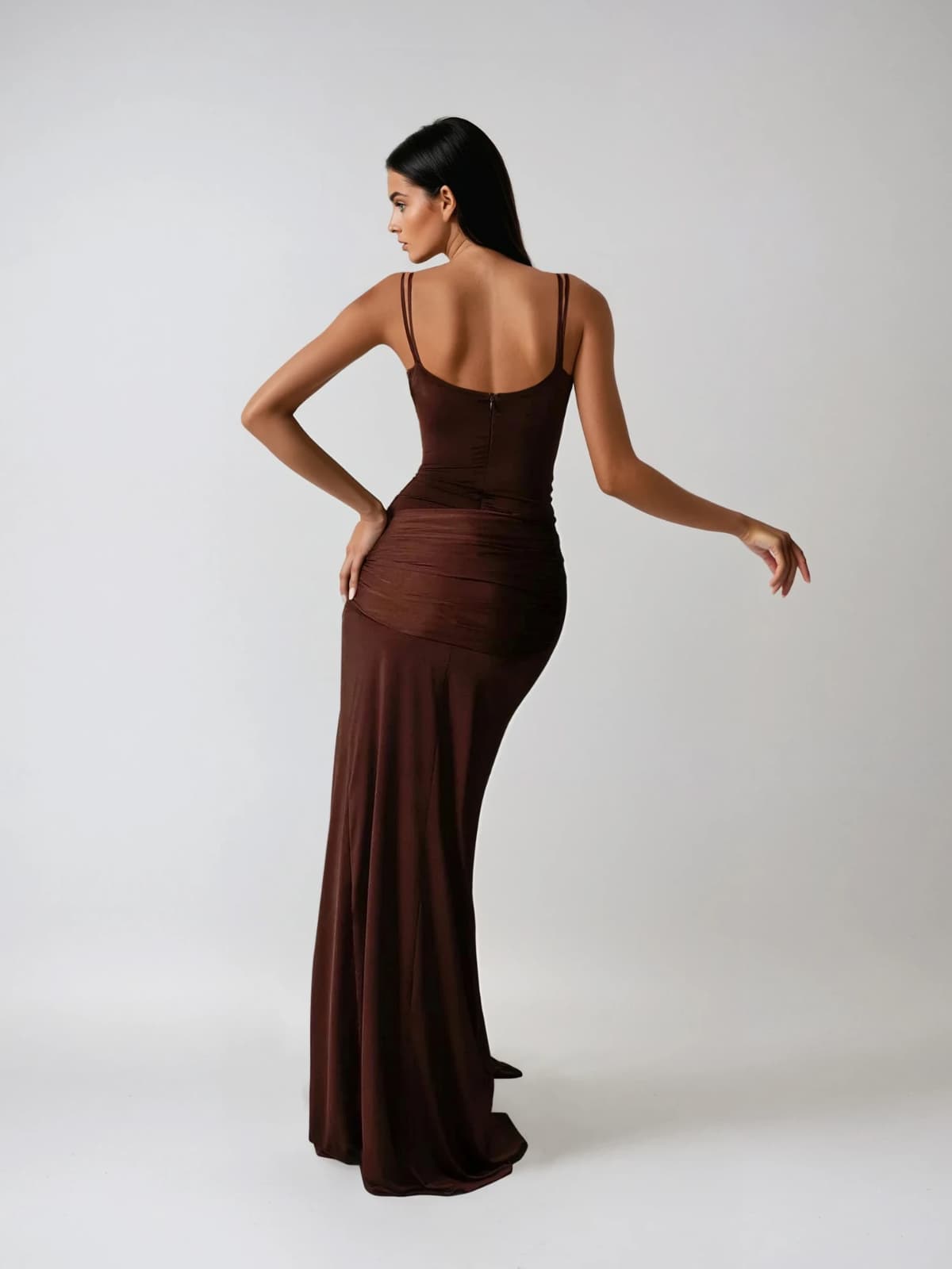 Pzron Ruched Draped Split Maxi Dress
