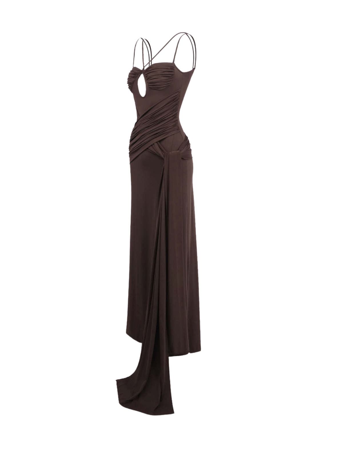 Pzron Ruched Draped Split Maxi Dress