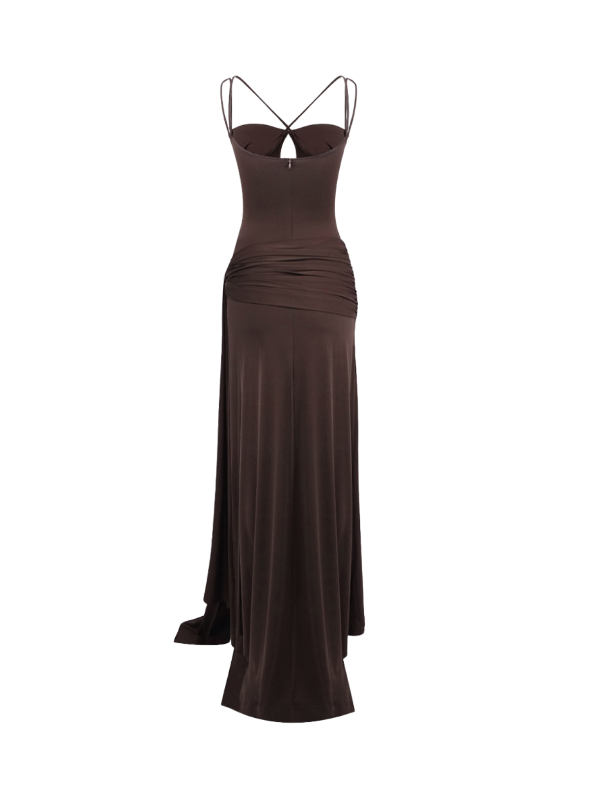 Pzron Ruched Draped Split Maxi Dress