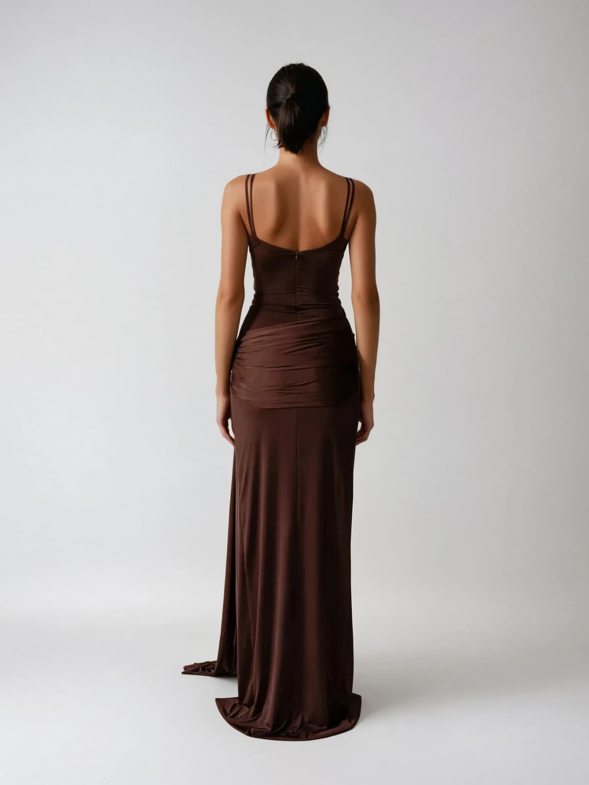 Pzron Ruched Draped Split Maxi Dress