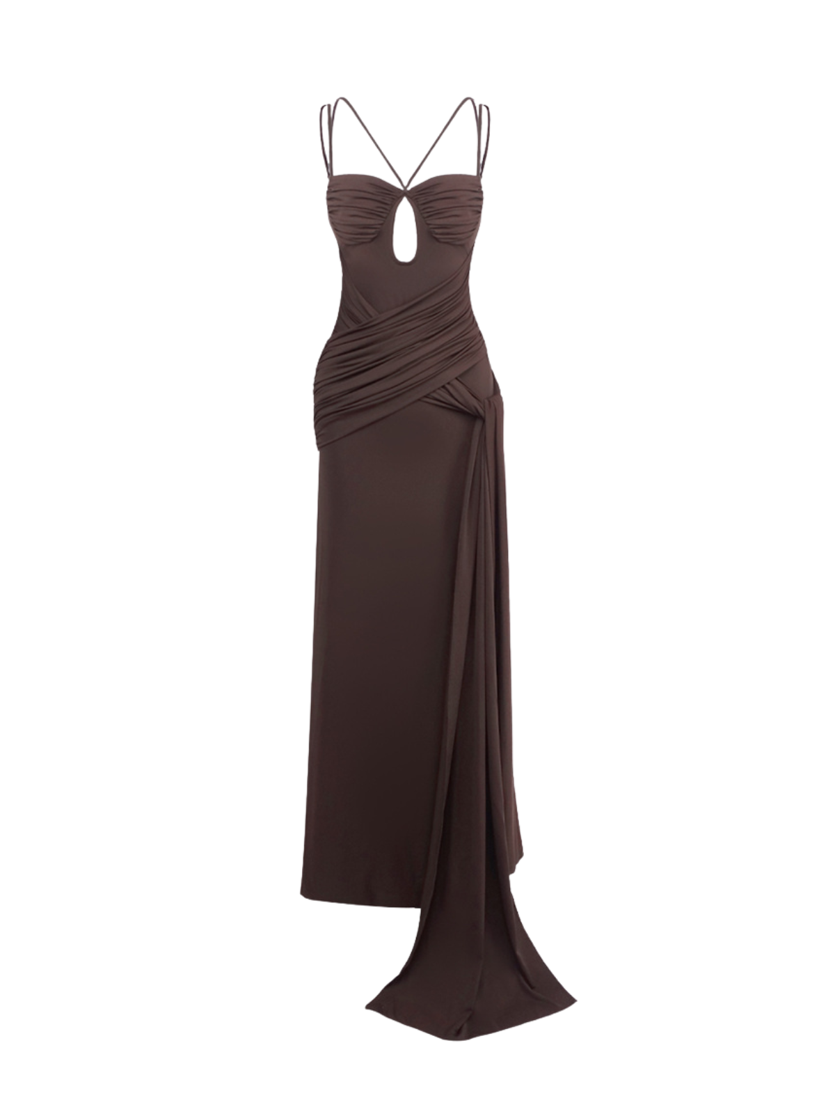 Pzron Ruched Draped Split Maxi Dress