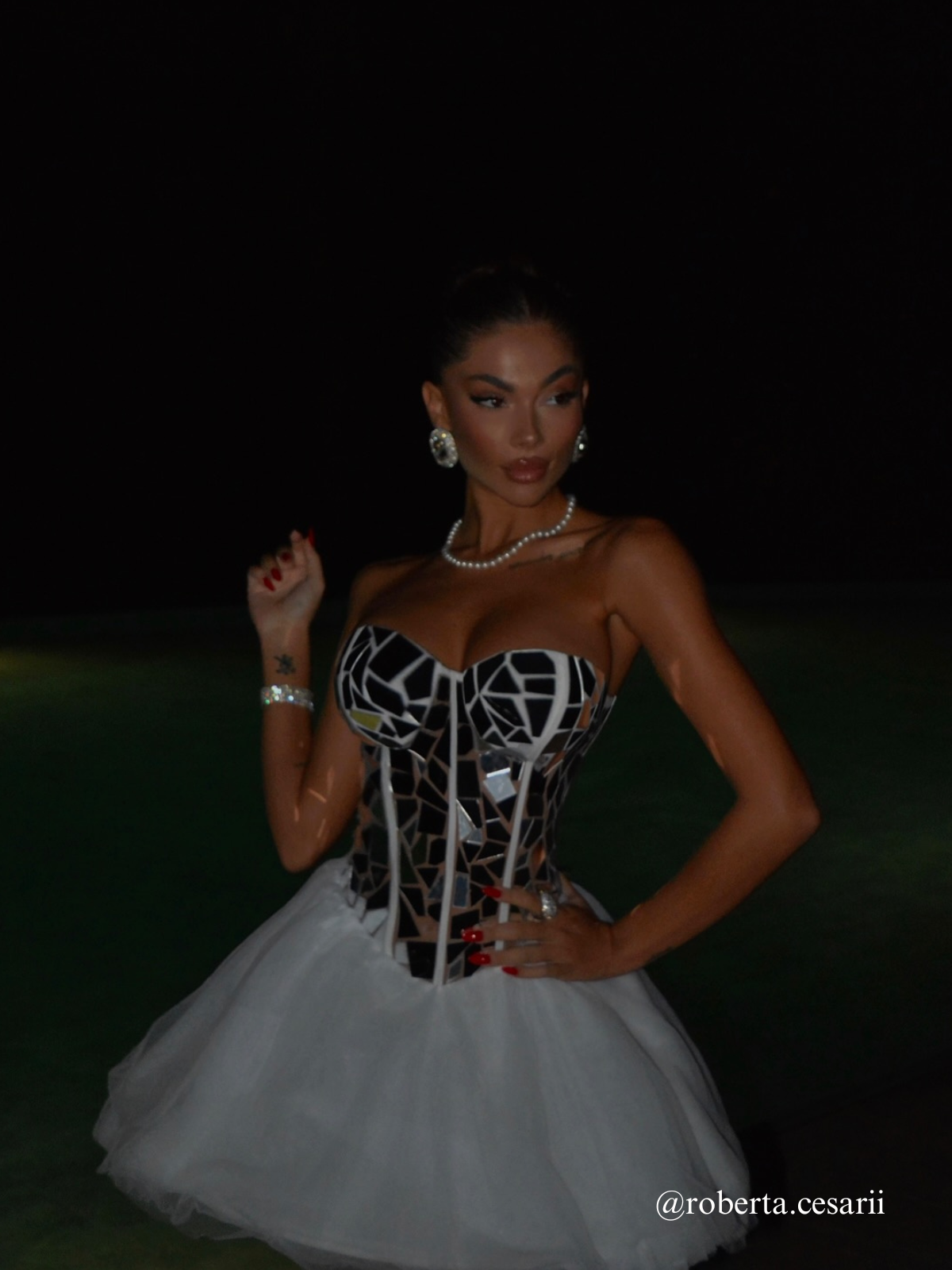 Qaeltrix Strapless Acrylic Mini Dress