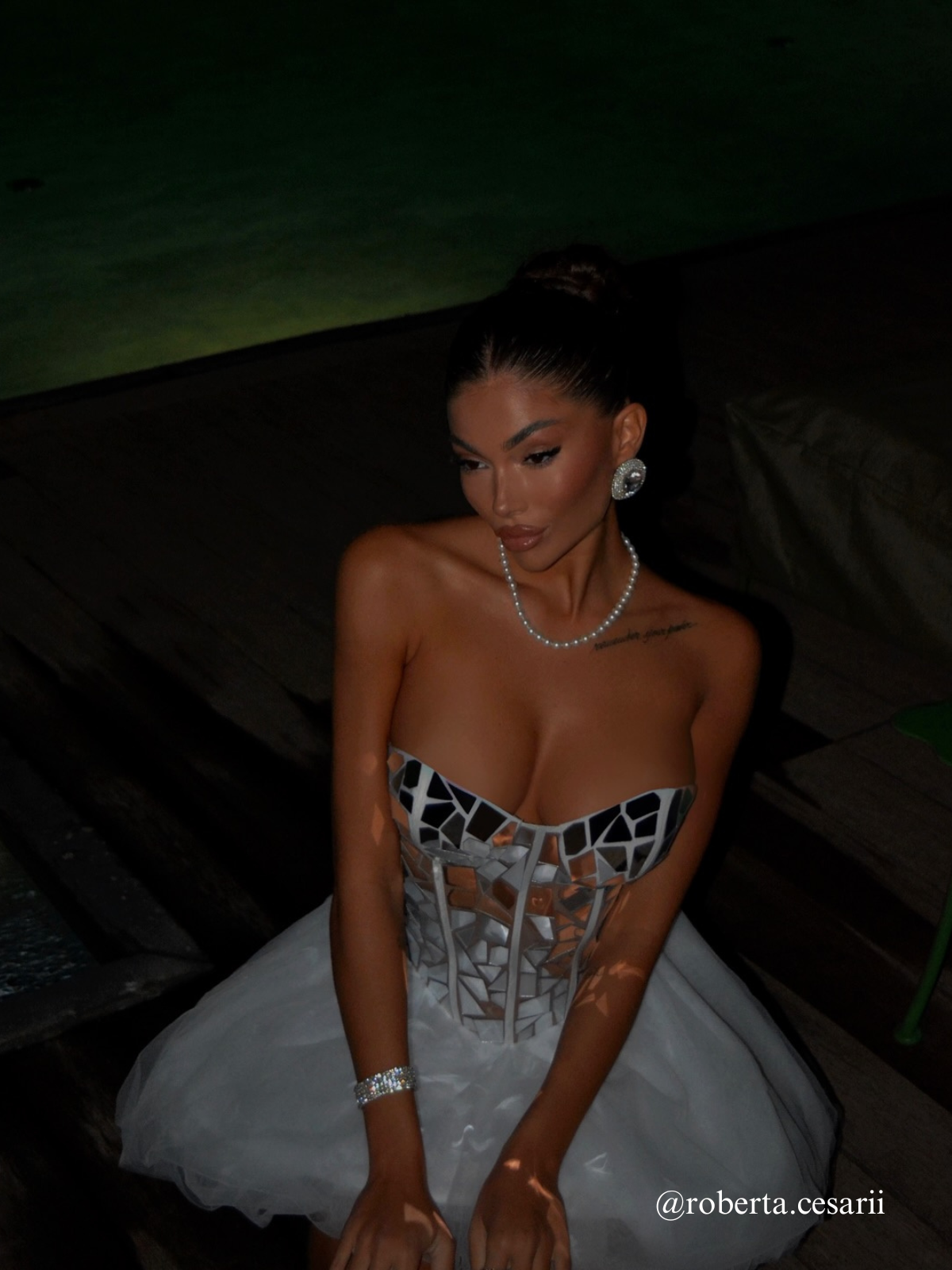 Qaeltrix Strapless Acrylic Mini Dress