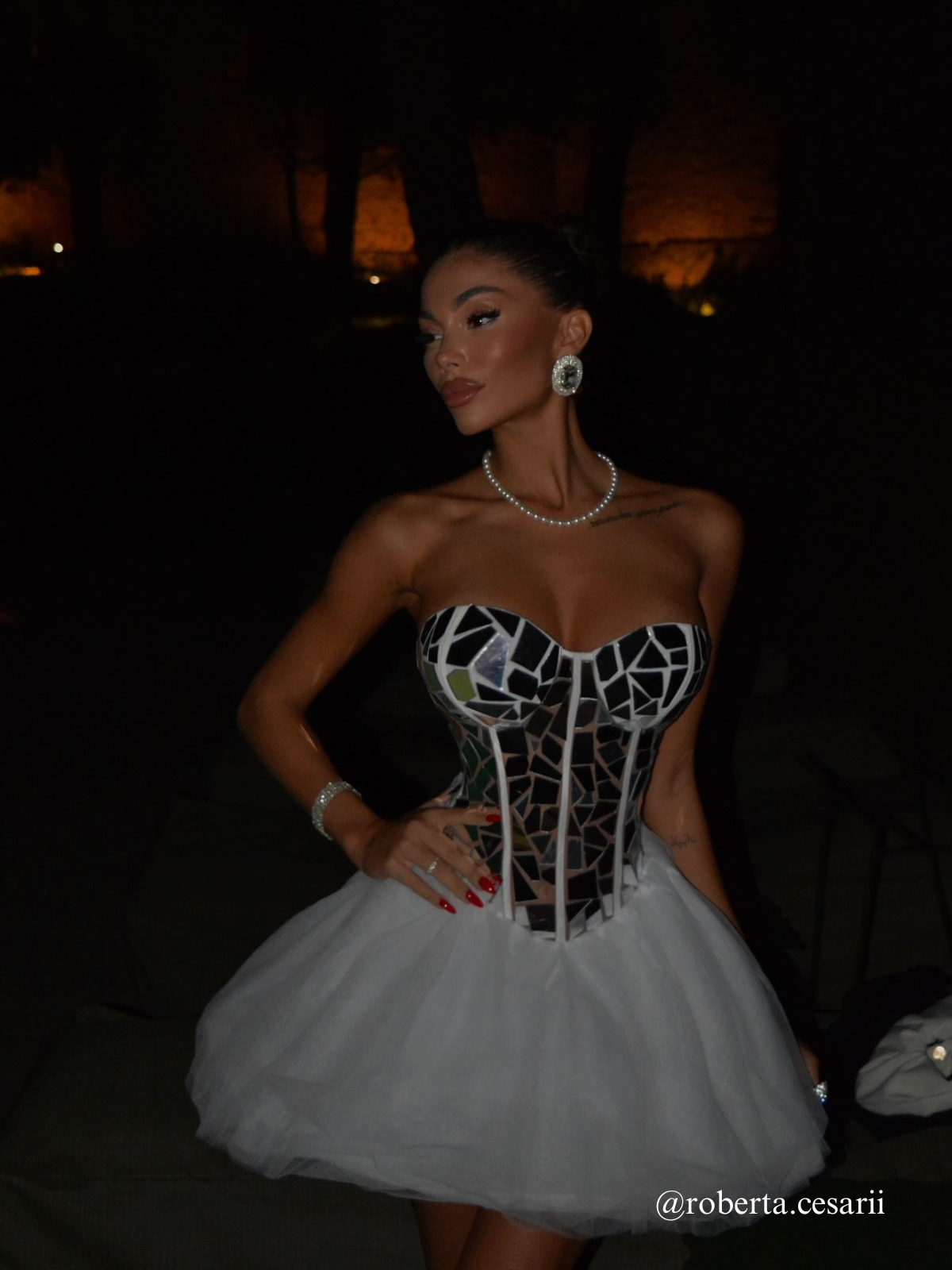 Qaeltrix Strapless Acrylic Mini Dress