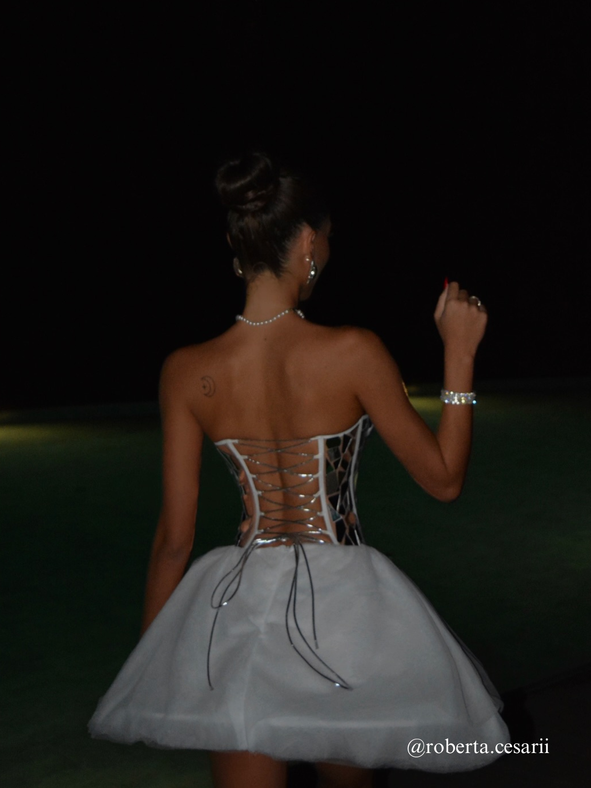 Qaeltrix Strapless Acrylic Mini Dress