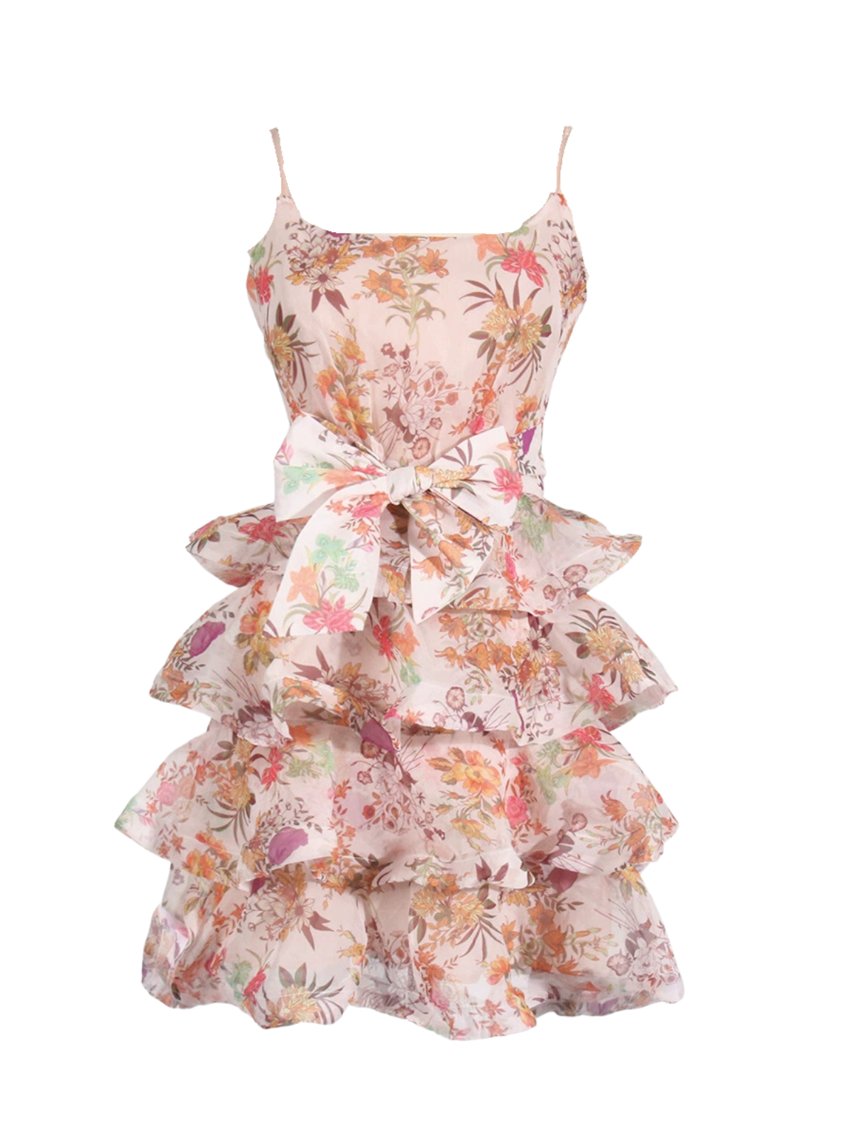 Qaelyth Spaghetti Floral Bow Mini Dress