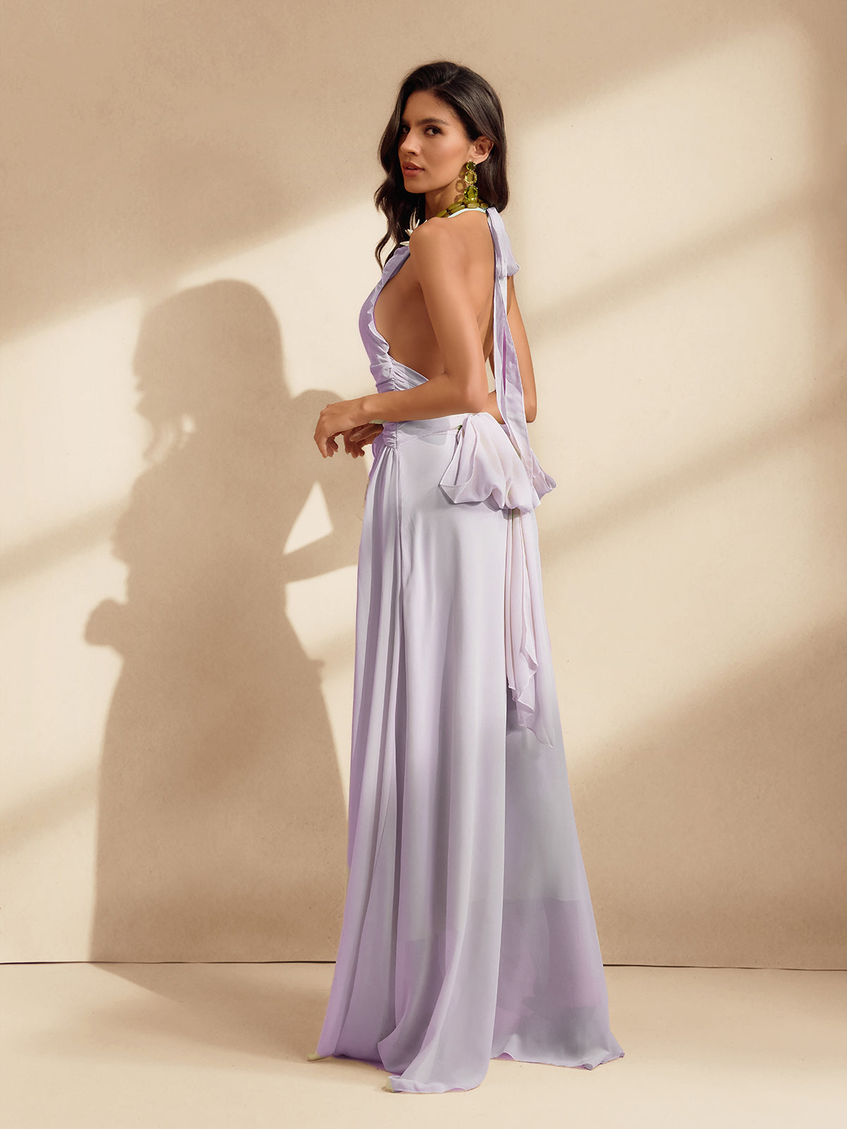 Qexelle Halterneck Ruffle Maxi Dress In Lilac