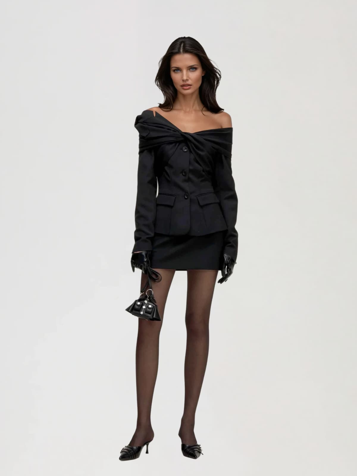Quelix Off Shoulder Button Up Blazer