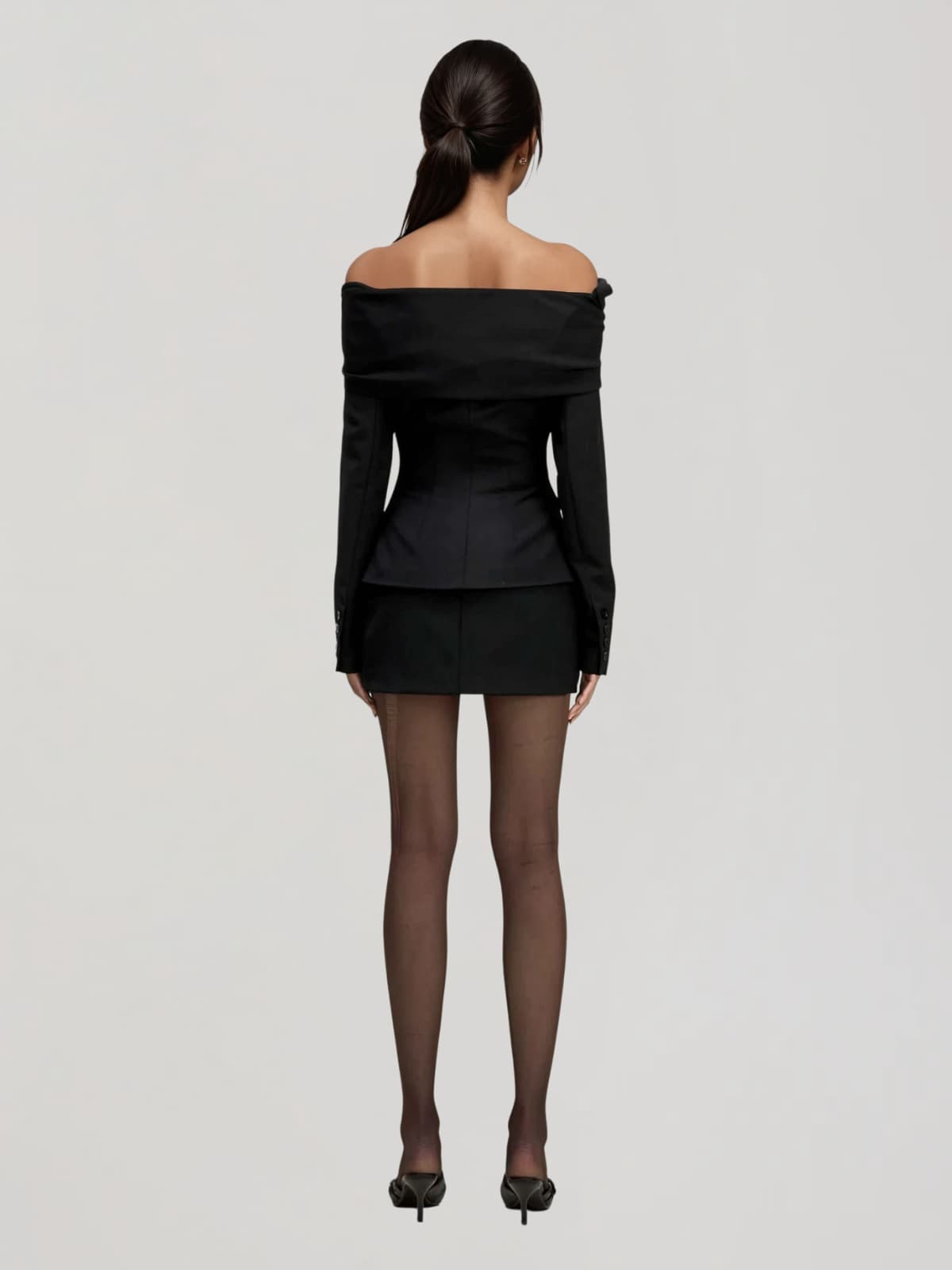 Quelix Off Shoulder Button Up Blazer