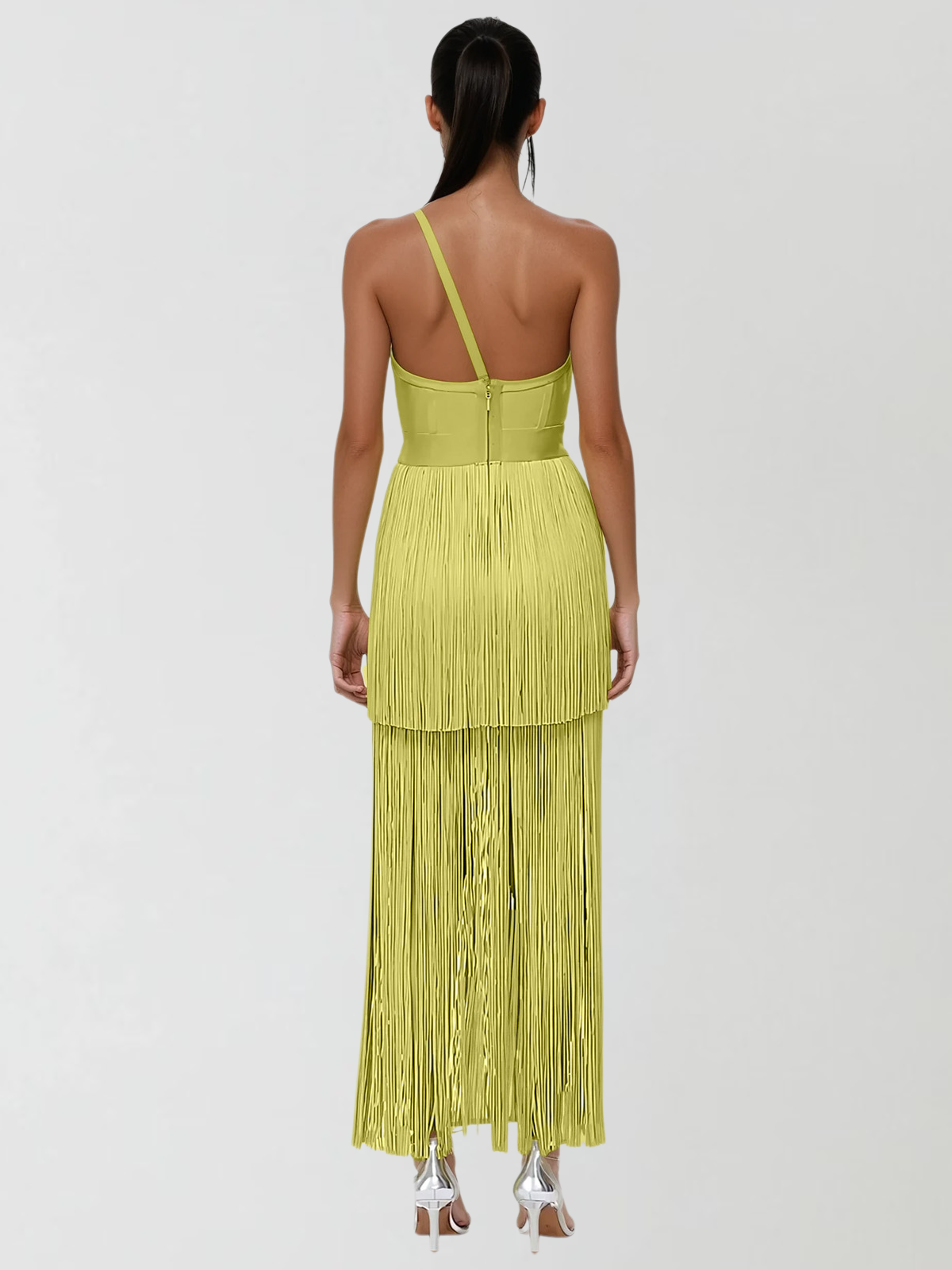 Quelys V Neck Fringe Midi Dress