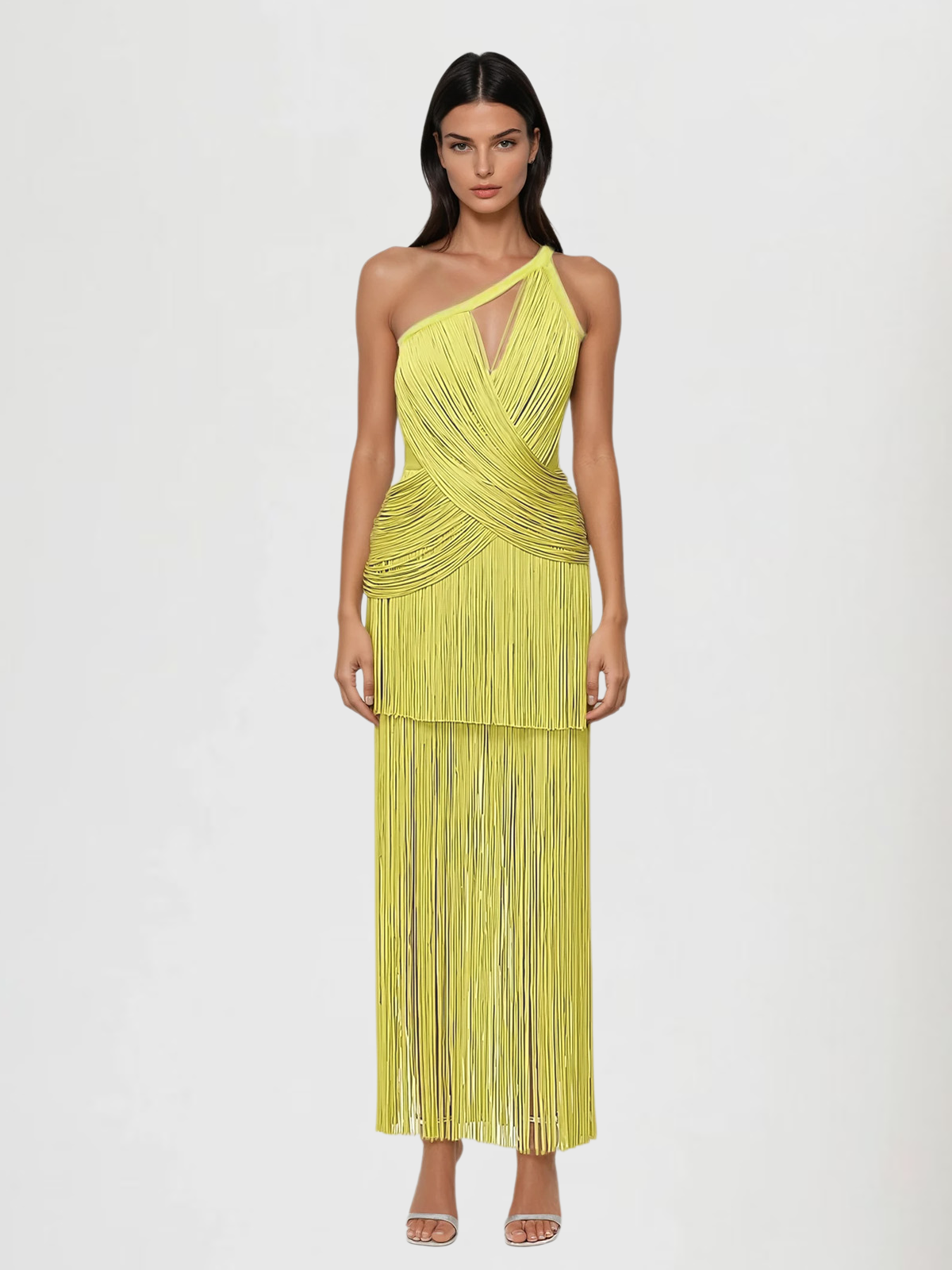 Quelys V Neck Fringe Midi Dress