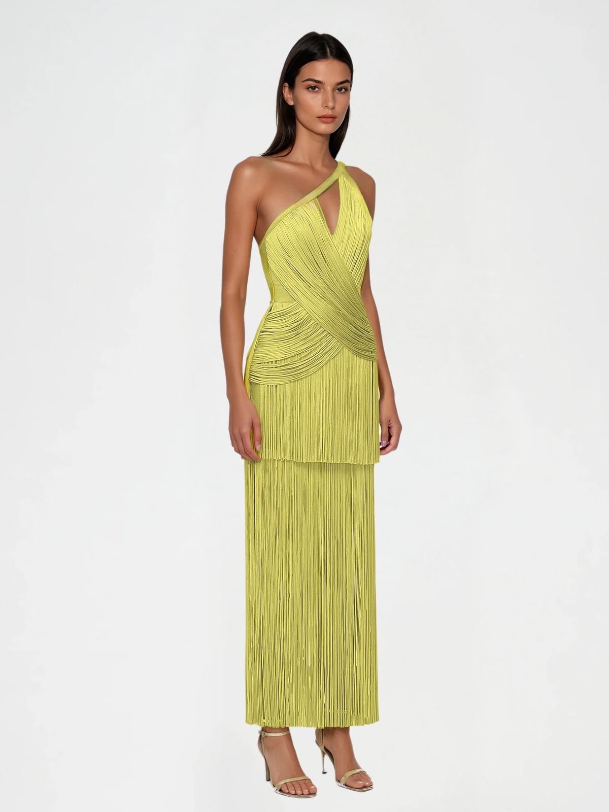 Quelys V Neck Fringe Midi Dress