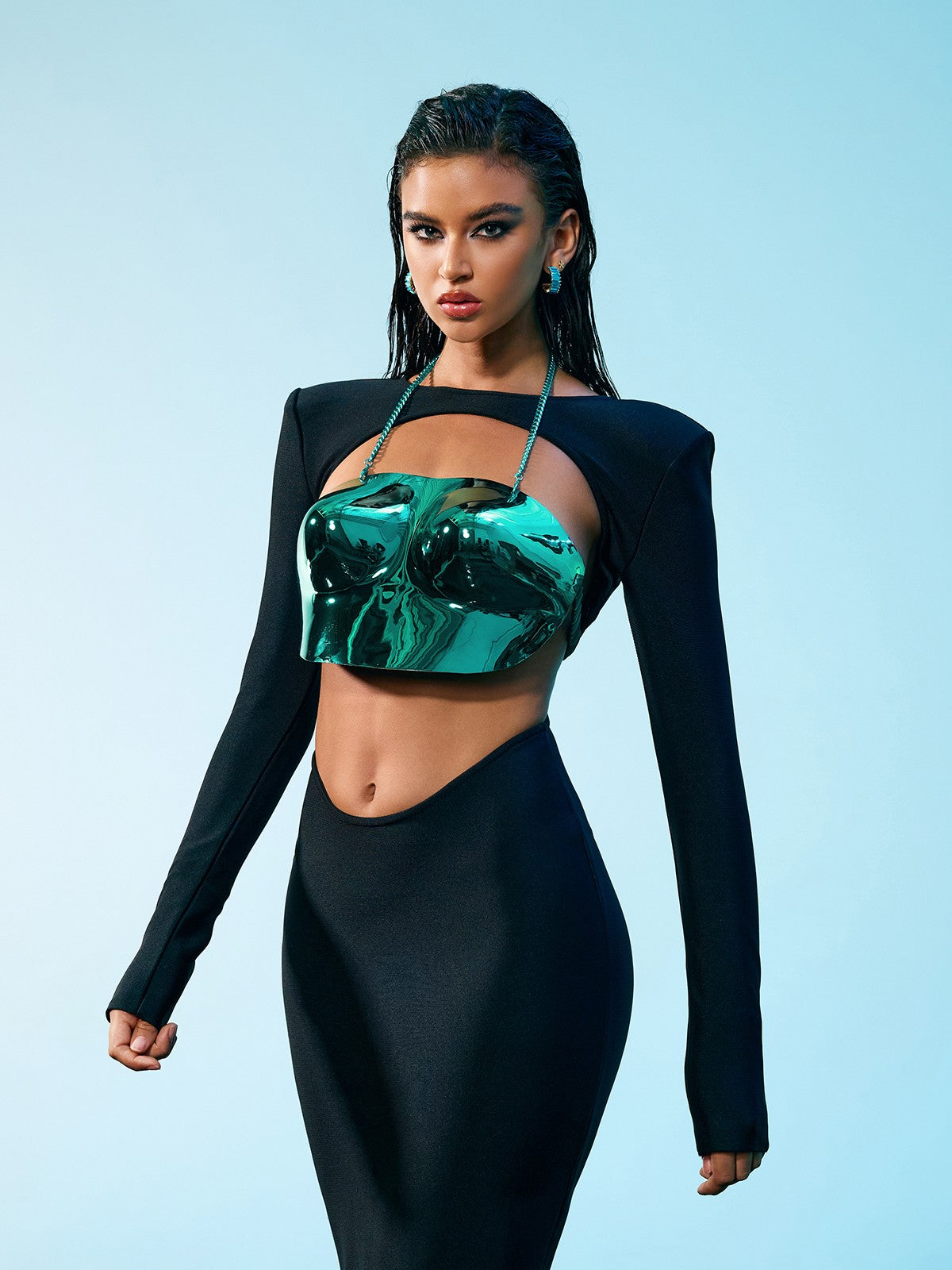 Quill Halterneck Armor Top In Blue