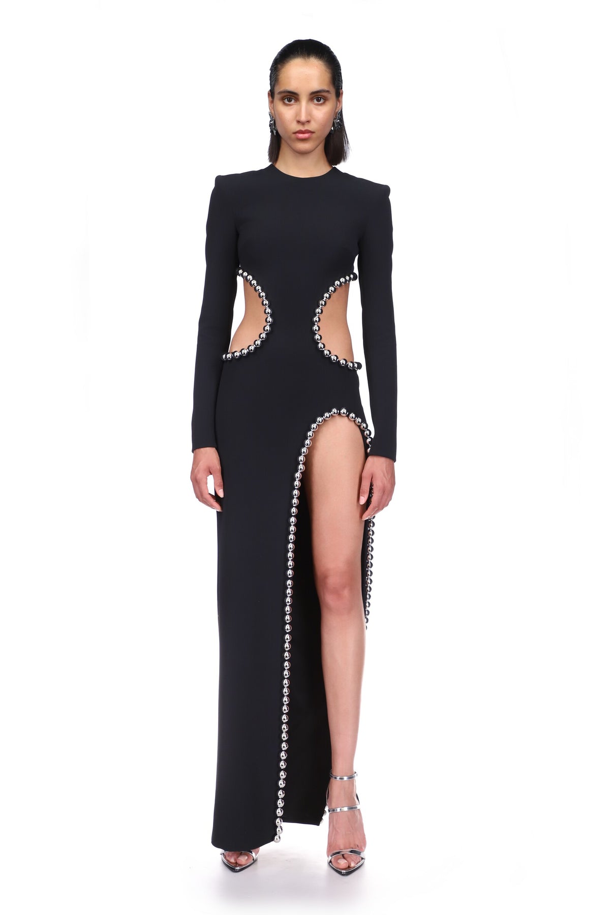 Metal Ball Chain Gown Dress-Black