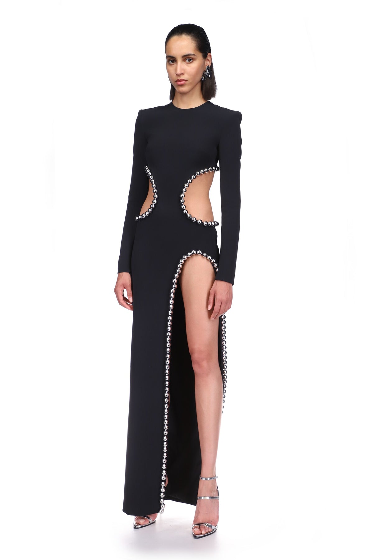 Metal Ball Chain Gown Dress-Black