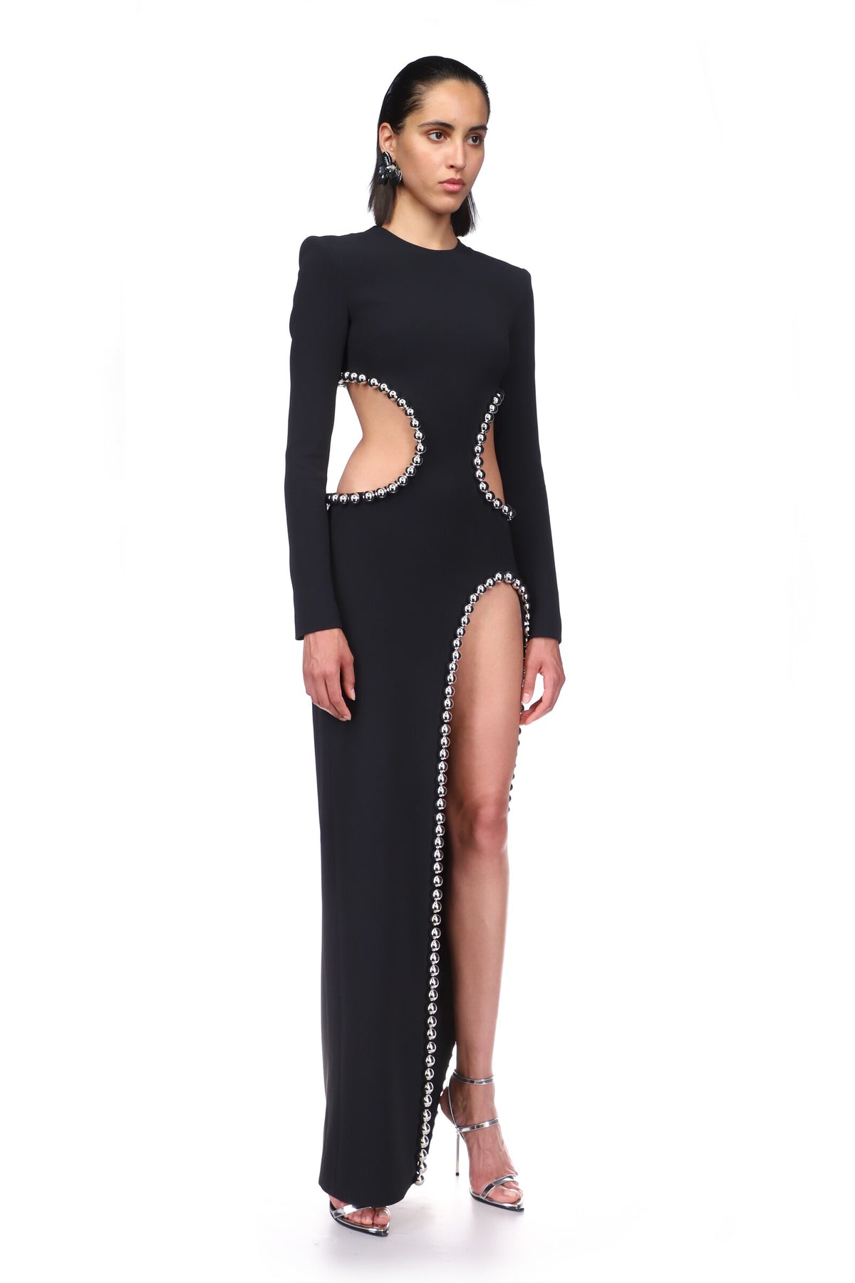 Metal Ball Chain Gown Dress-Black