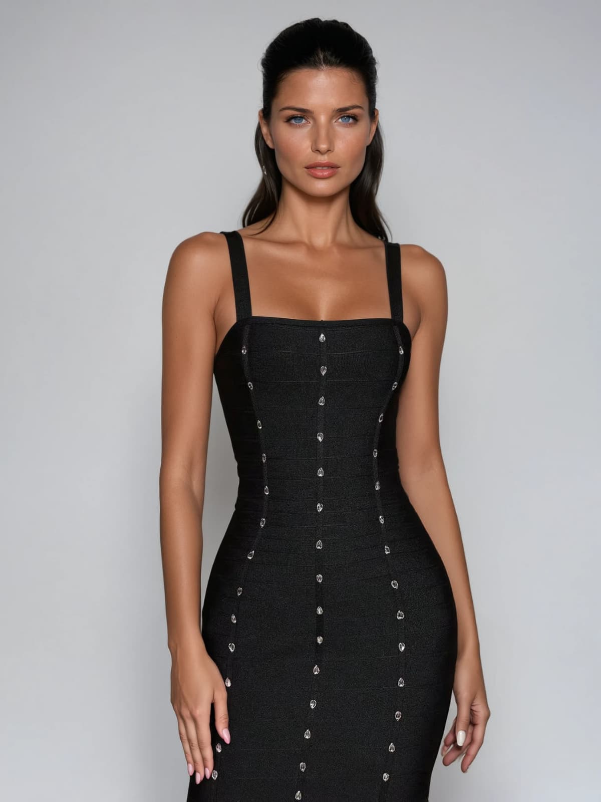 Raeldriel Crystal Fringe Bandage Maxi Dress