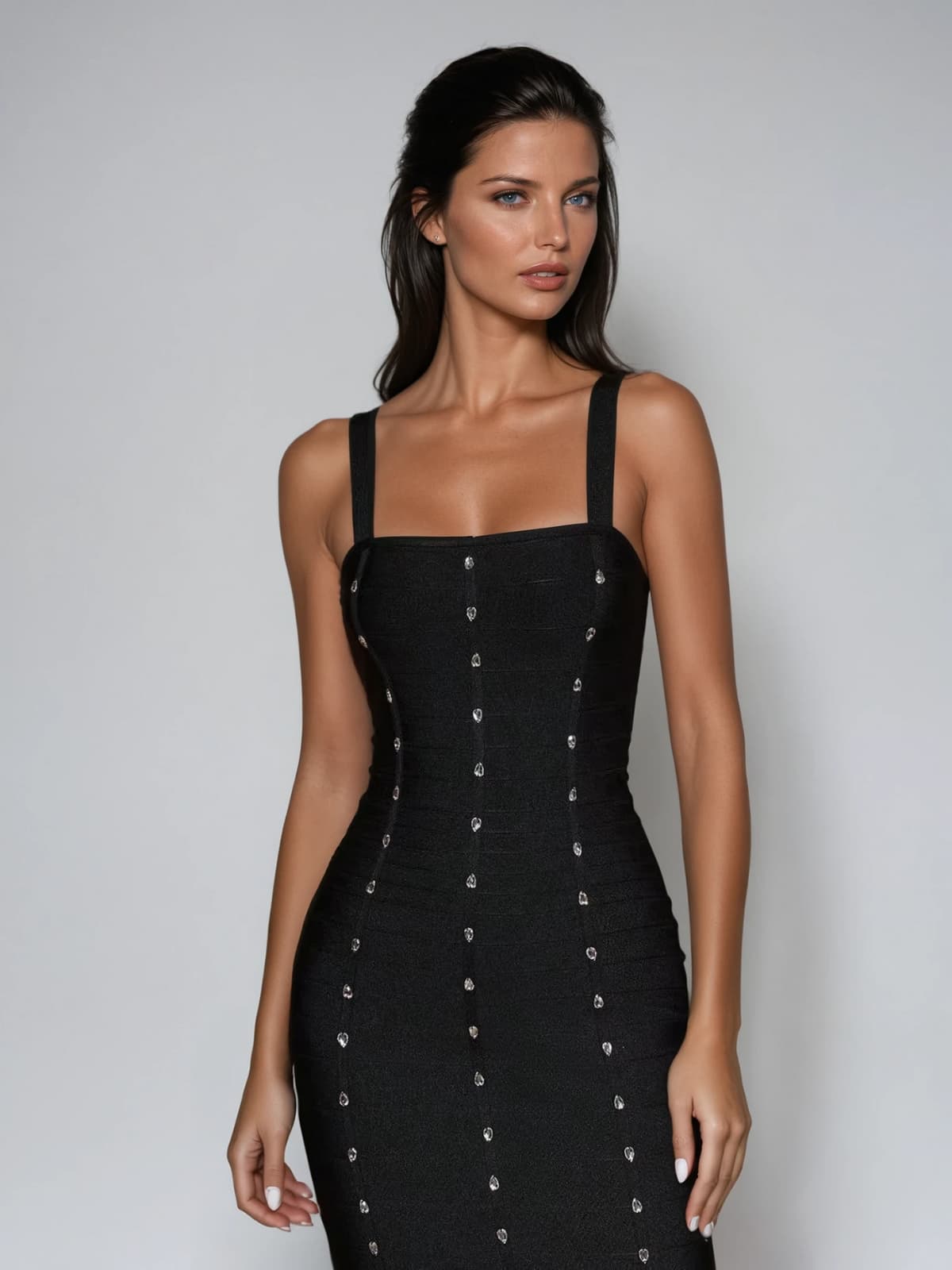 Raeldriel Crystal Fringe Bandage Maxi Dress