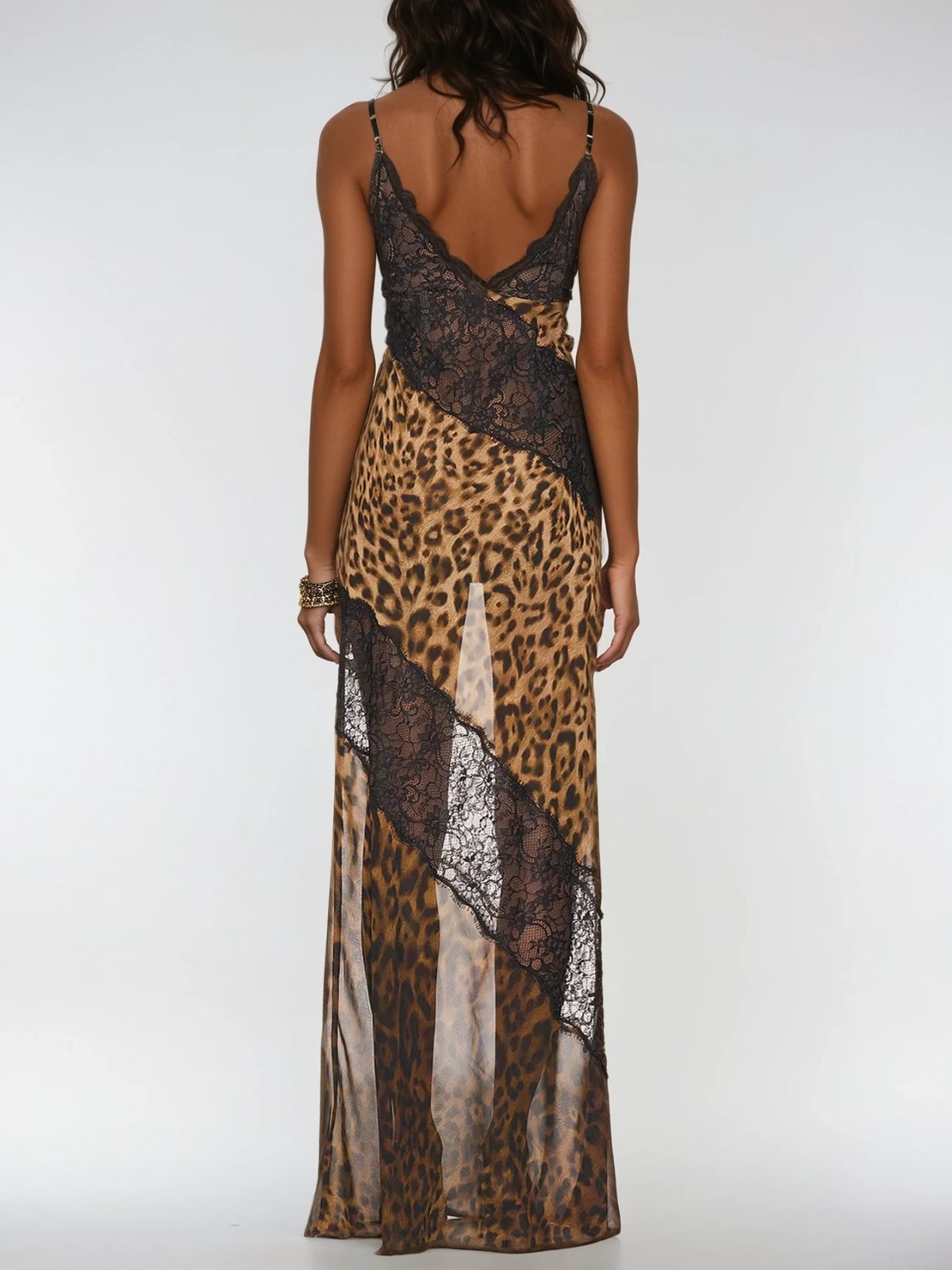 Raelira Spaghetti Lace Leopard Maxi Dress