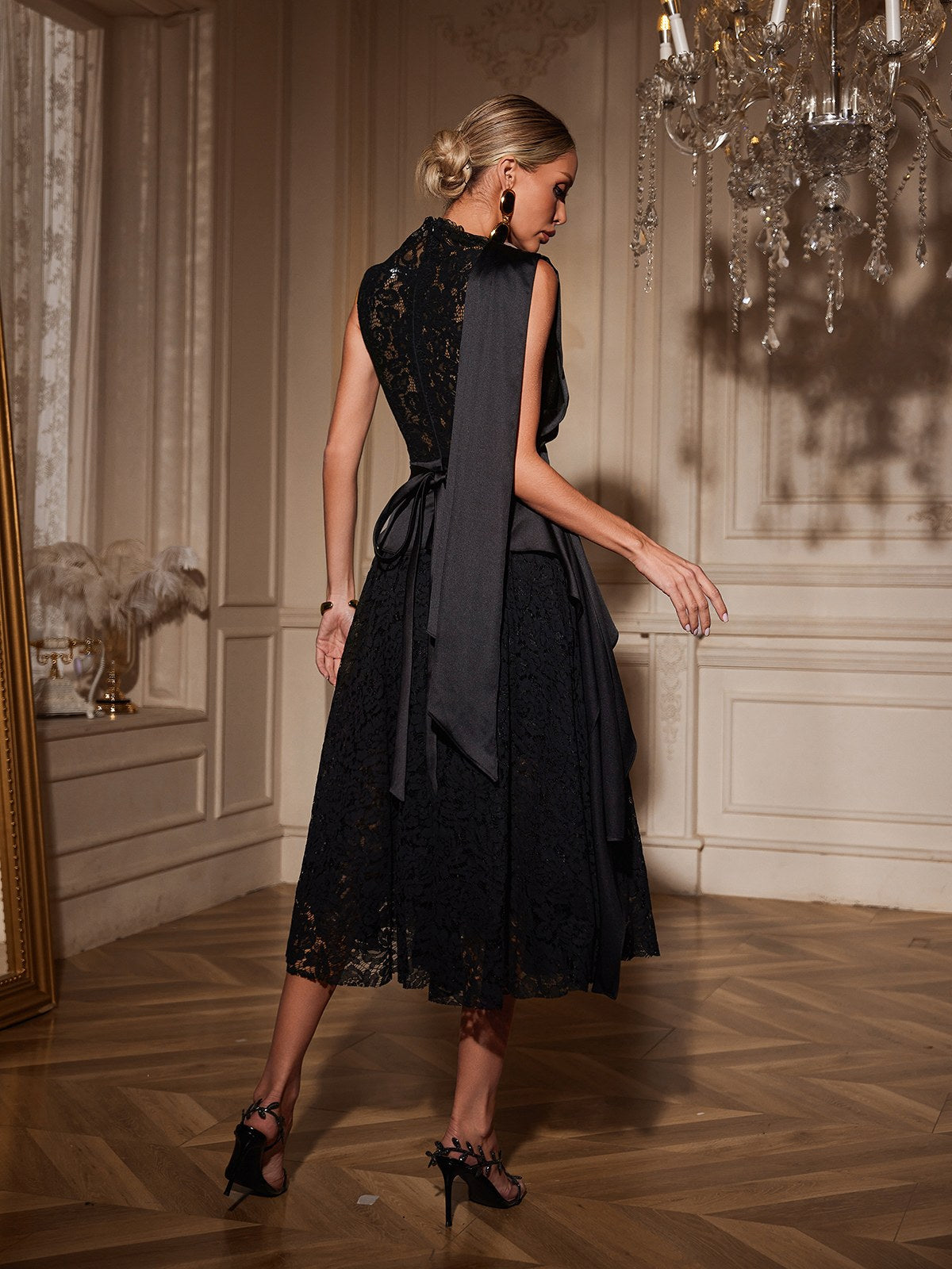 Raldrek Lace Draped Midi Dress