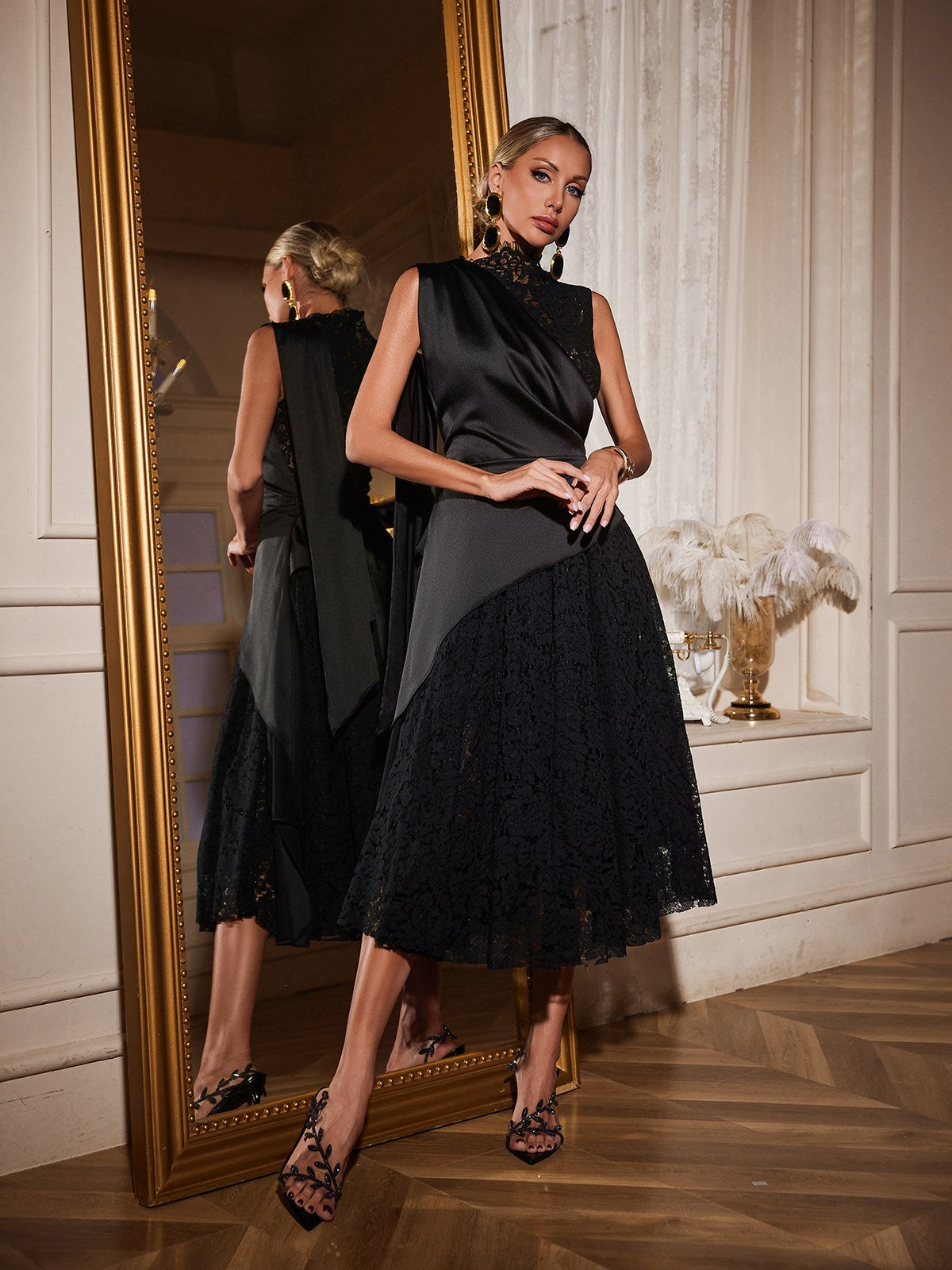 Raldrek Lace Draped Midi Dress