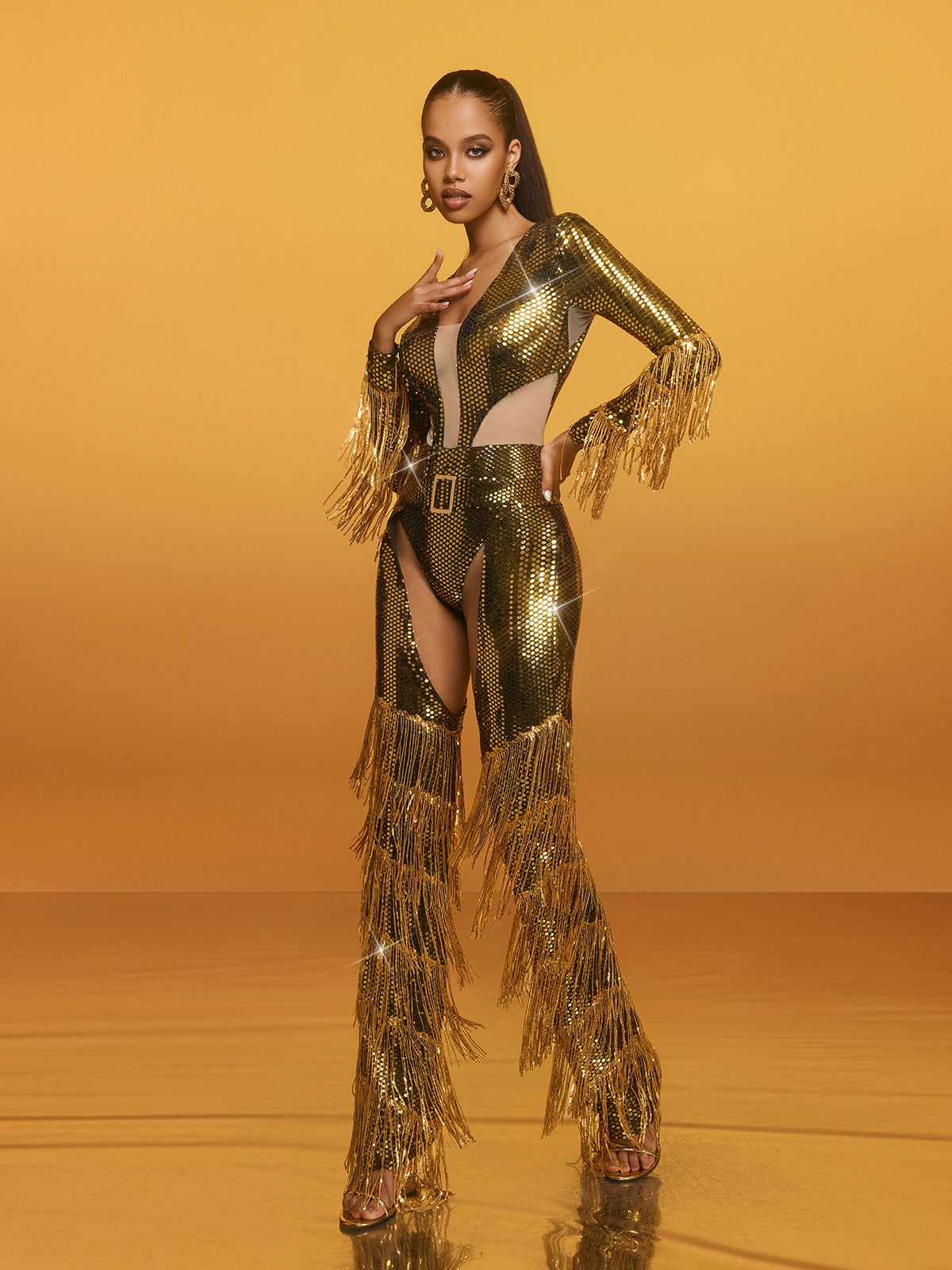 Relena Cutout Sequin Fringe Jumpsuit